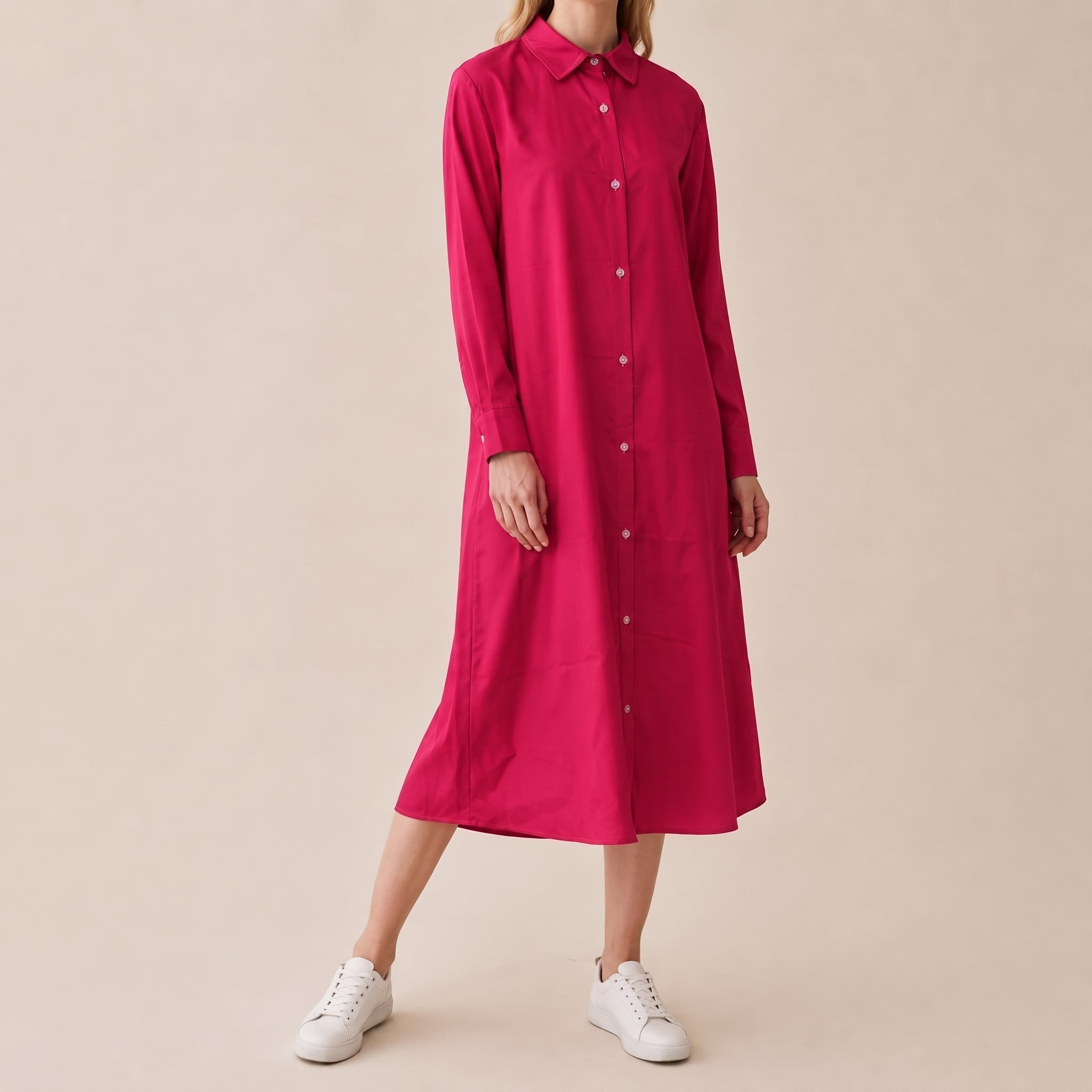 Charlotte - Women's Summer Button-Down Shirt Midi Dress - Dresses - Rose Red - Parker&Brooks
