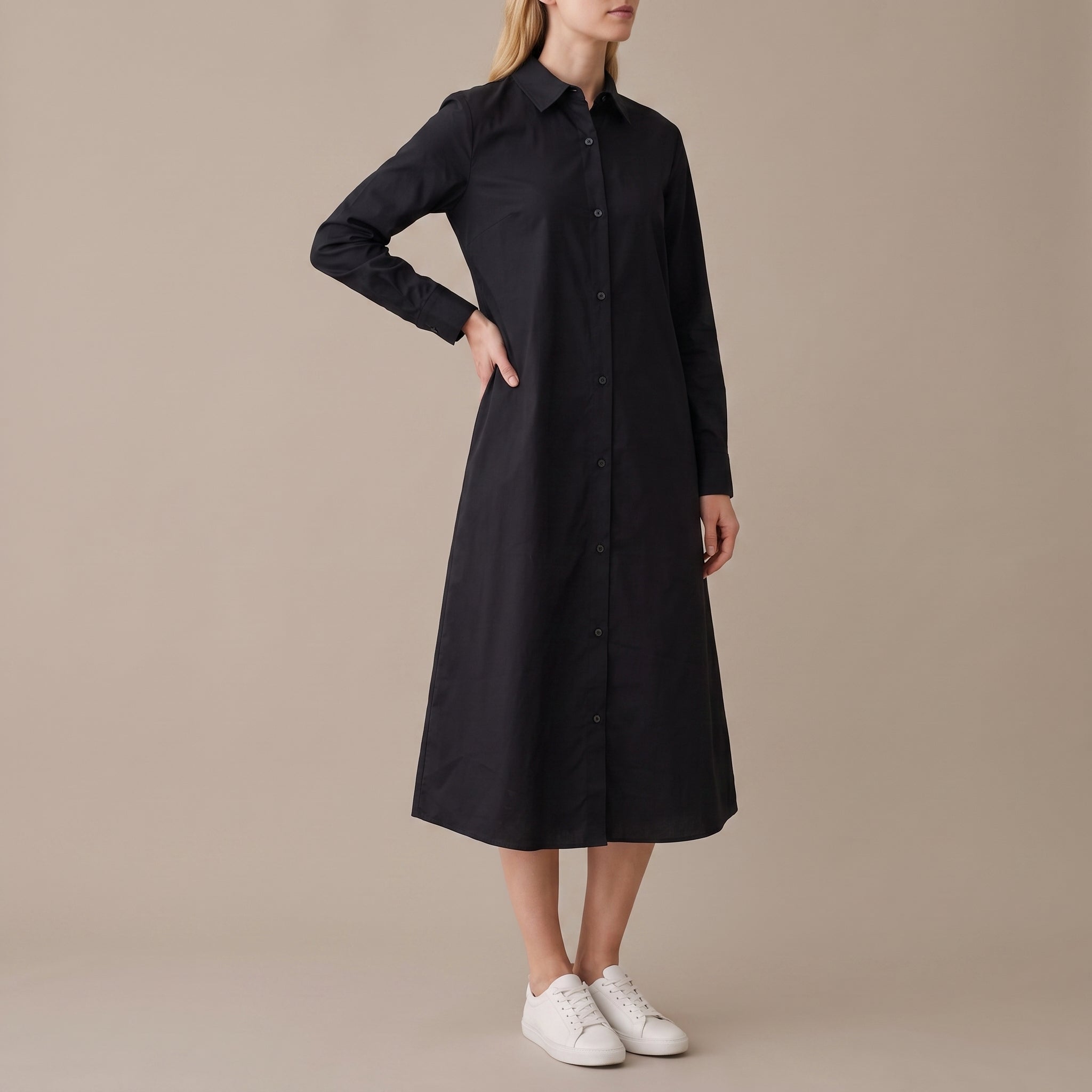 Charlotte - Women's Summer Button-Down Shirt Midi Dress - Dresses - Black - Parker&Brooks