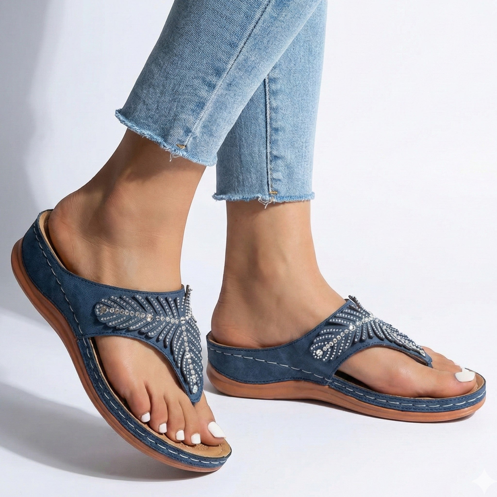 Chloe - Women's Beaded Wedge Sandals - Sandals - Blue - Parker&Brooks