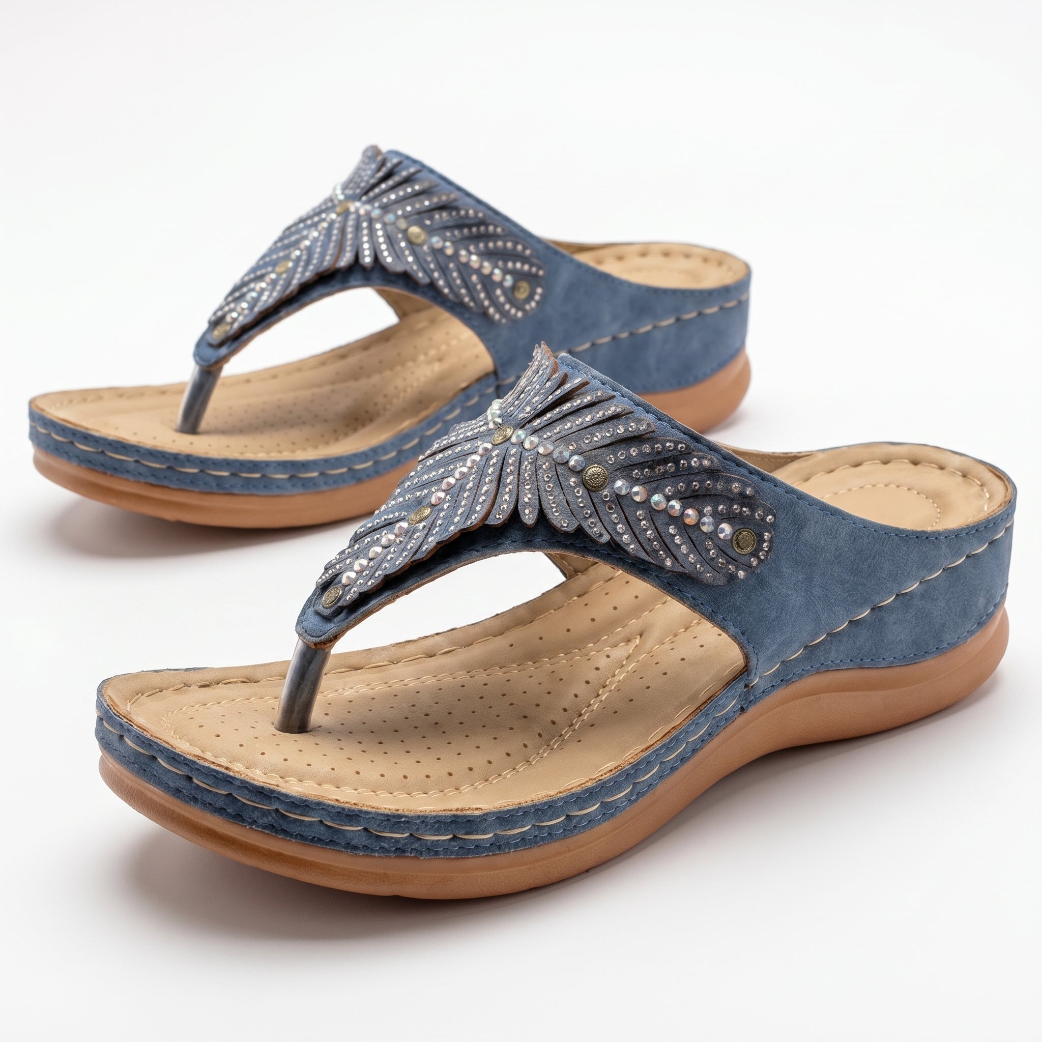 Chloe - Women's Beaded Wedge Sandals - Sandals - Blue - Parker&Brooks