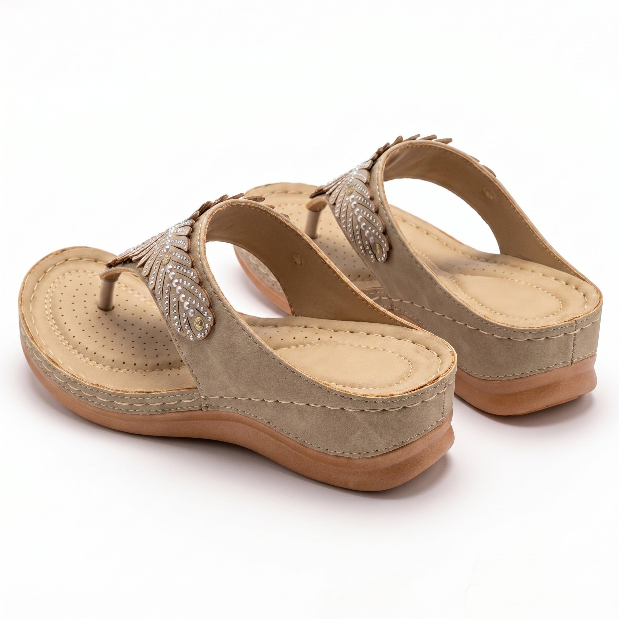 Chloe - Women's Beaded Wedge Sandals - Sandals - Beige - Parker&Brooks