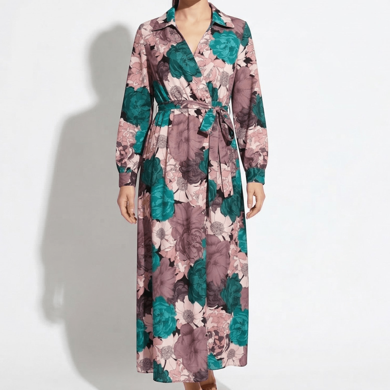 Chloe - Women's Casual Maxi Dress with Waist Tie - Maxi Dress - Dark Green - Parker&Brooks