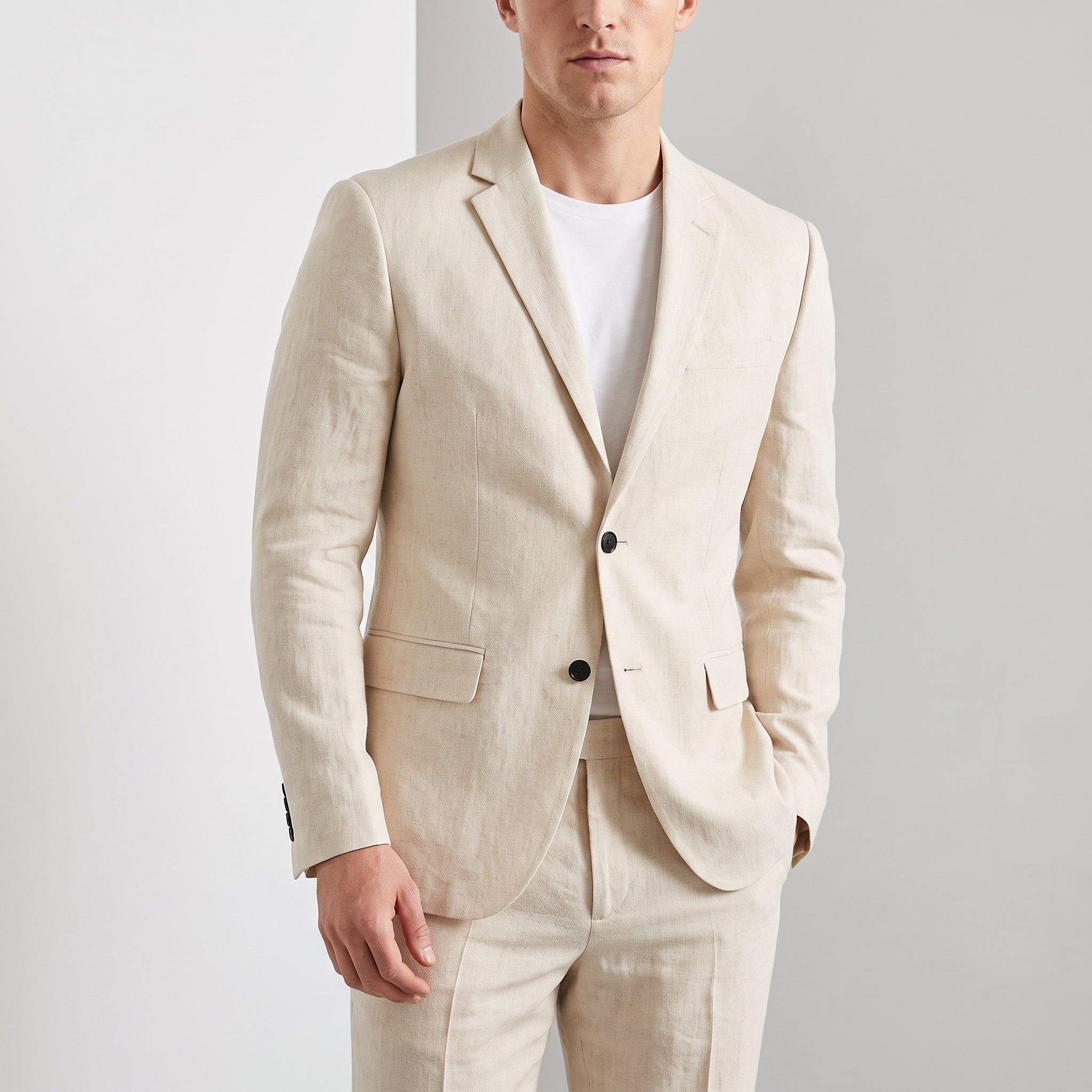 Christof - Men's Slim Fit Notch Lapel Two-Piece Wedding Guest Suit - Tuxedos - Beige - Parker&Brooks