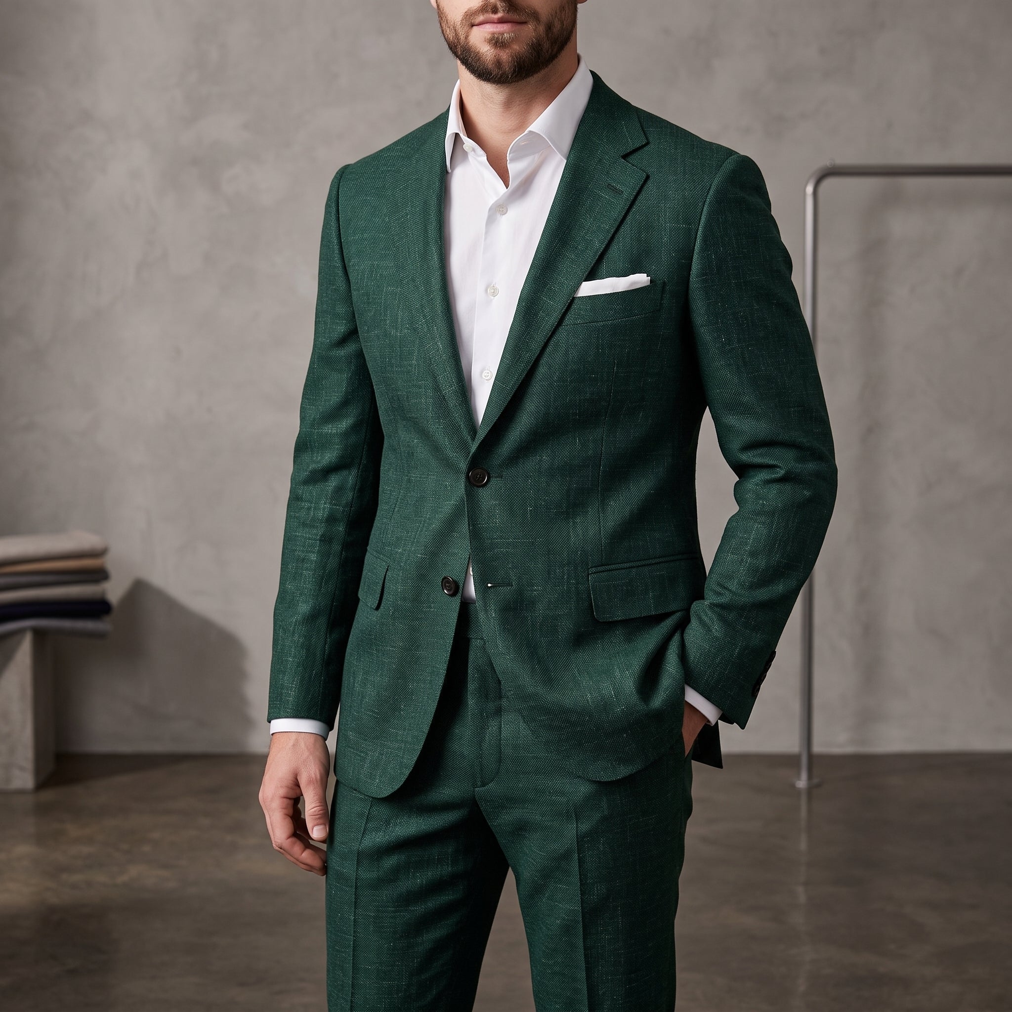 Christof - Men's Slim Fit Notch Lapel Two-Piece Wedding Guest Suit - Tuxedos - Dark Green - Parker&Brooks