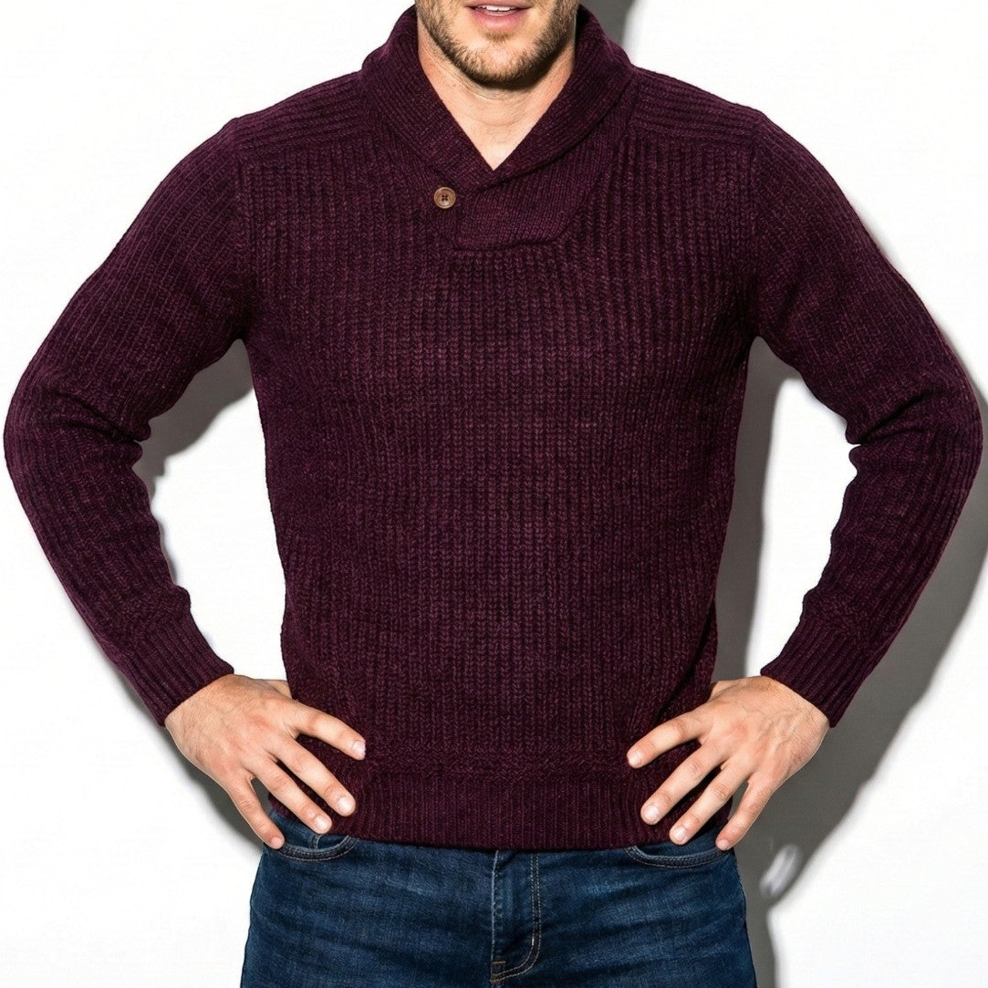 Men’s Ribbed Knit Sweater with Shawl Collar