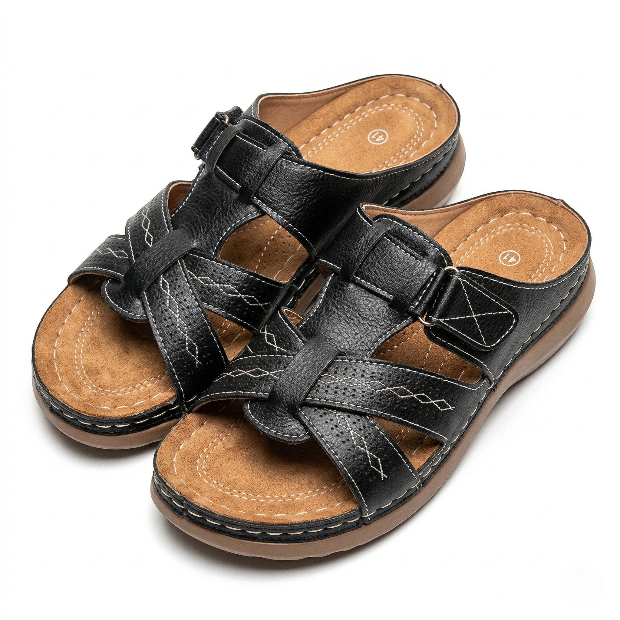 Claire - Women's Orthopedic Strap Sandals - Sandals - Black - Parker&Brooks