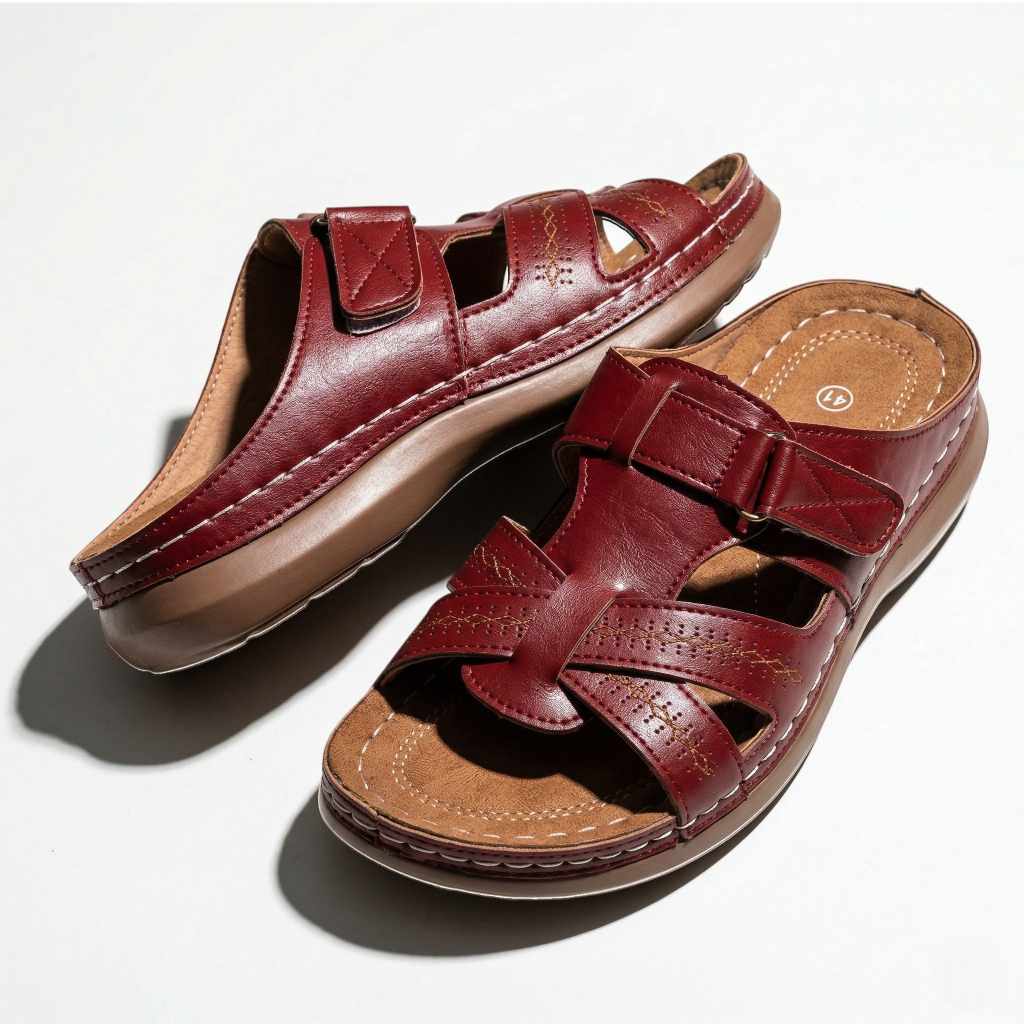 Claire - Women's Orthopedic Strap Sandals - Sandals - Red - Parker&Brooks
