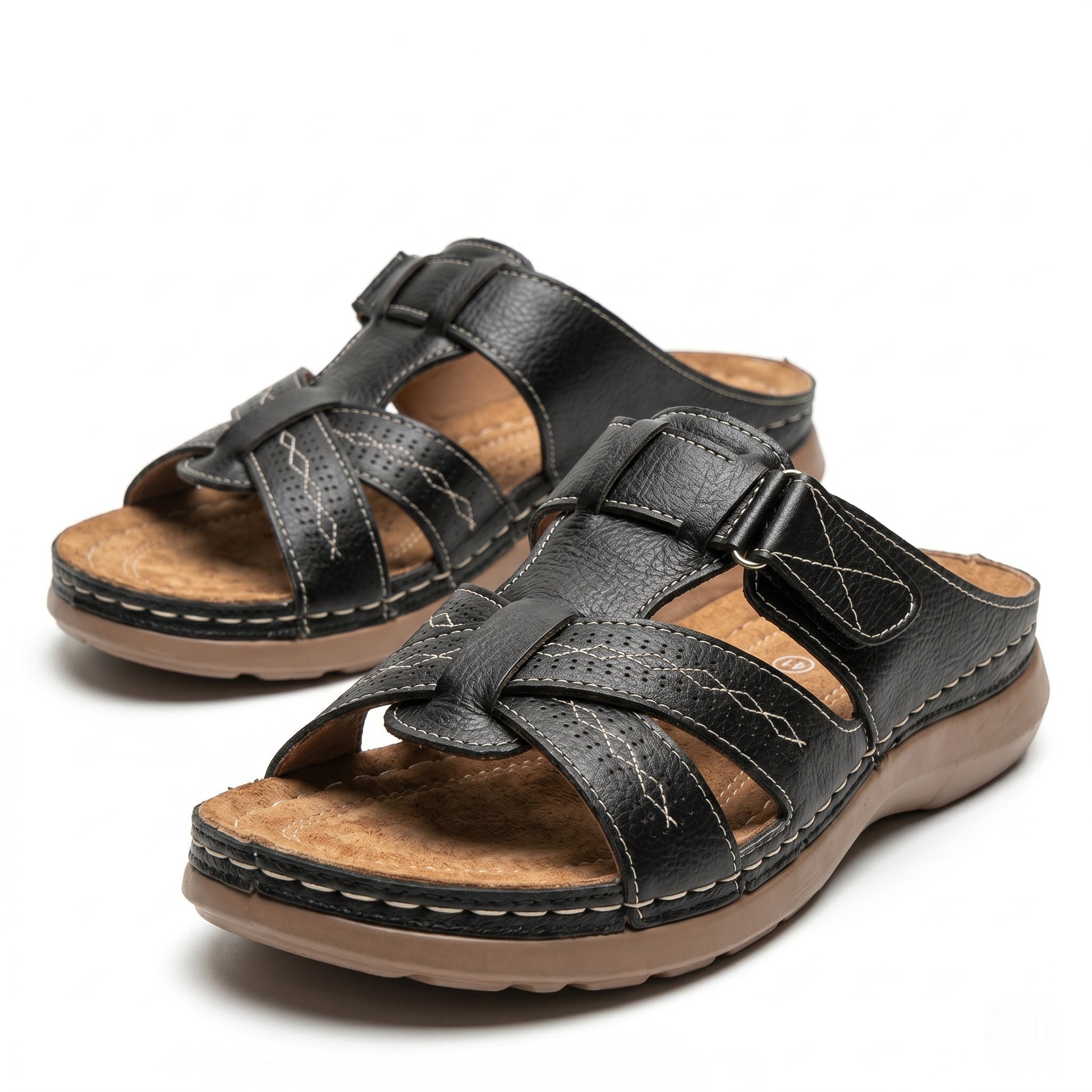 Claire - Women's Orthopedic Strap Sandals - Sandals - Black - Parker&Brooks