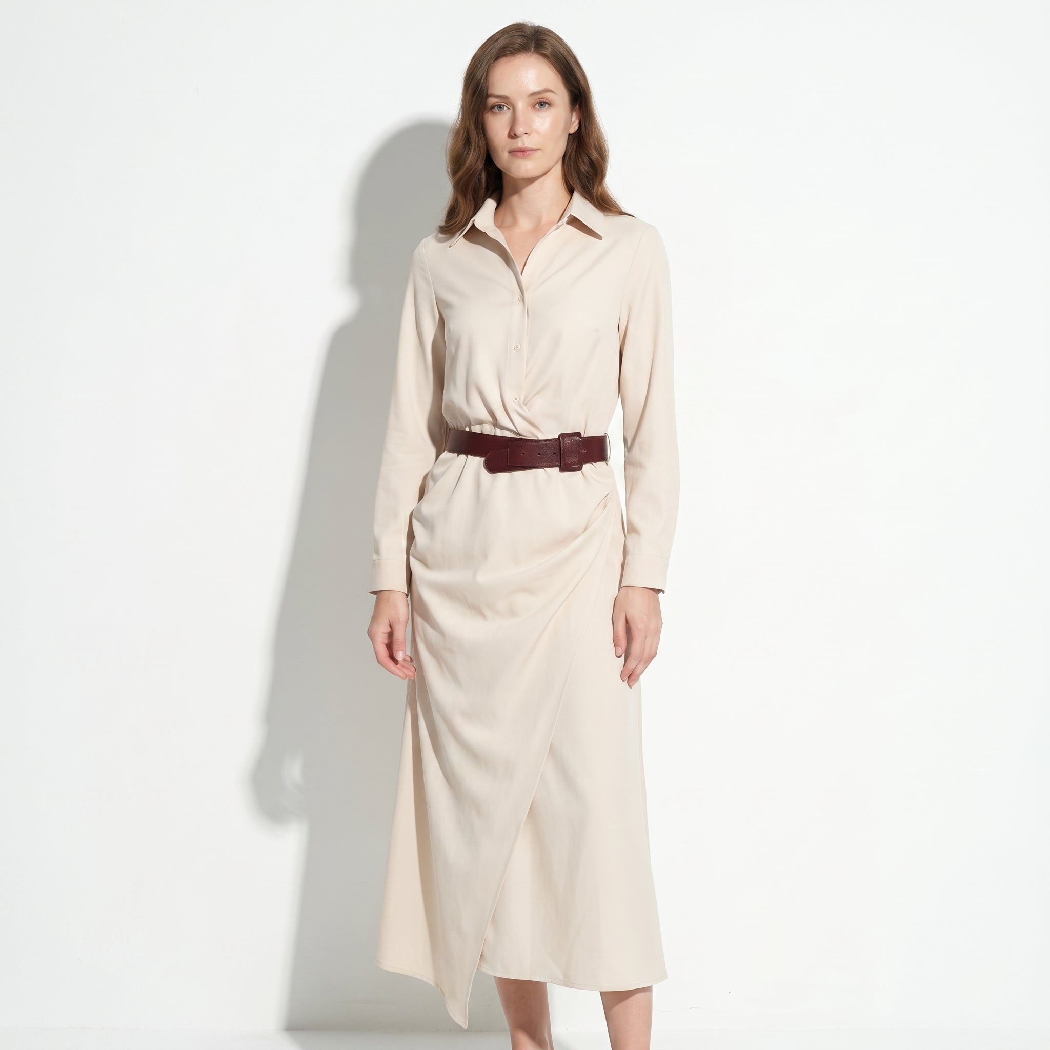 Clara - Women's Casual Belted Wrap Maxi Dress - Maxi Dress - White - Parker&Brooks