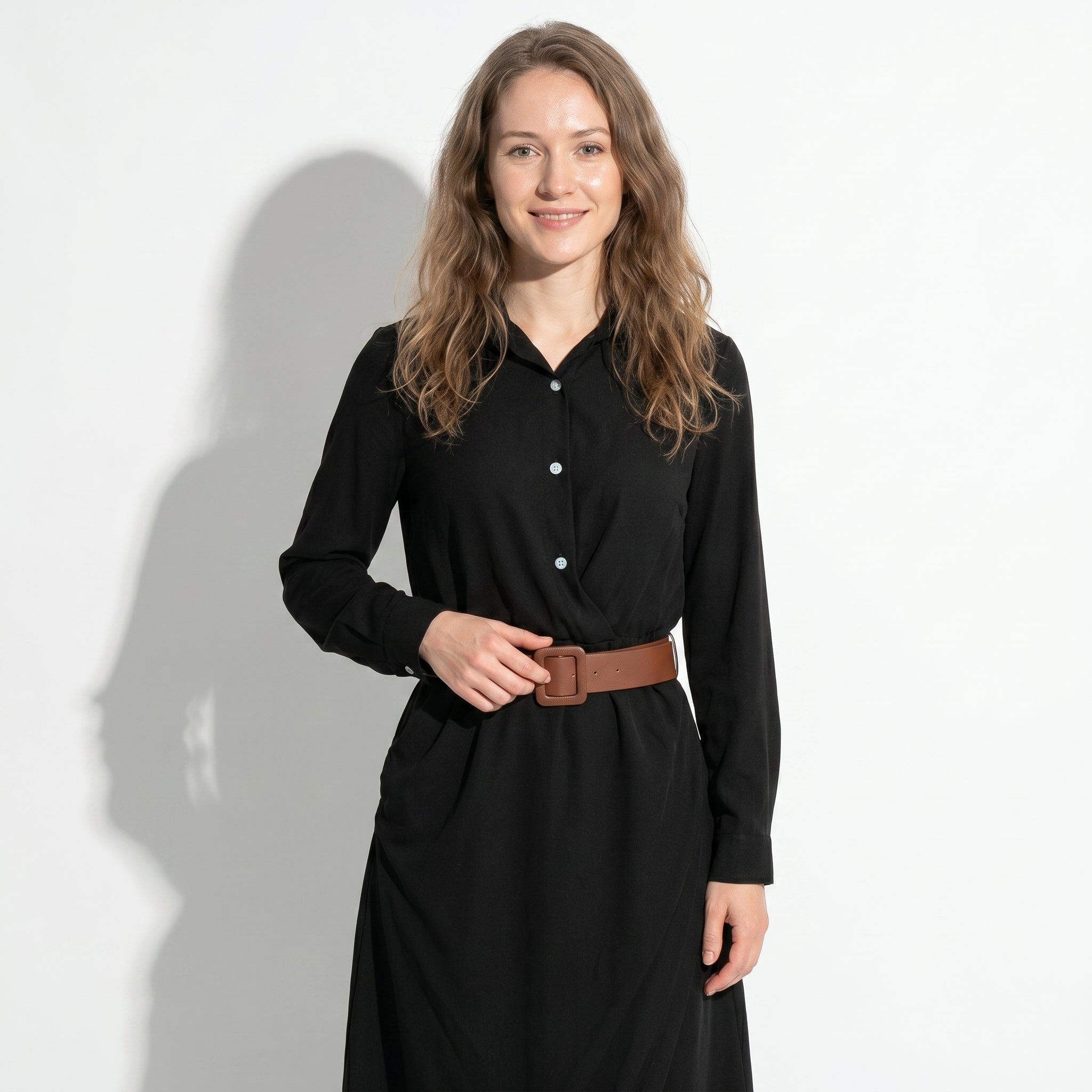 Clara - Women's Casual Belted Wrap Maxi Dress - Maxi Dress - Black - Parker&Brooks