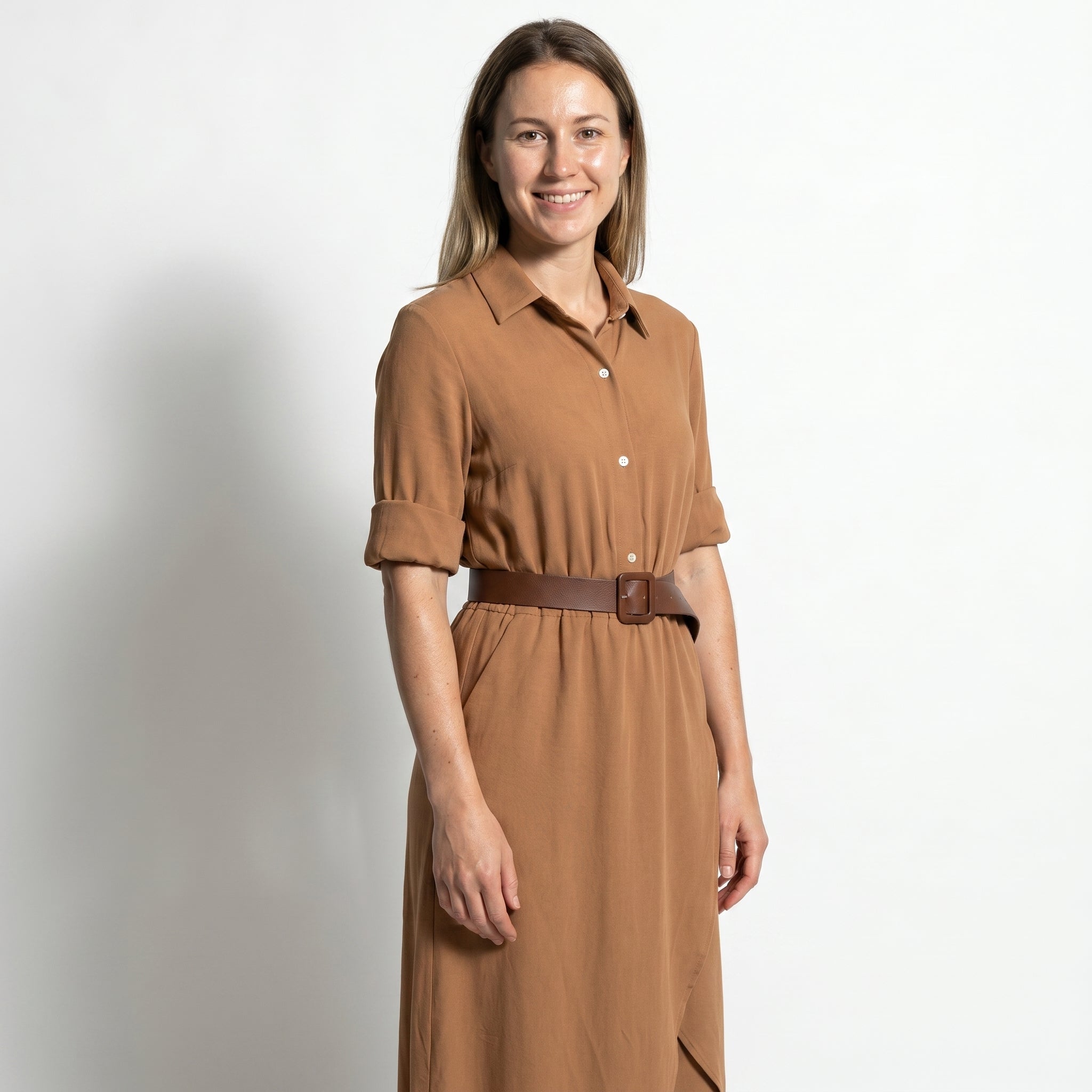 Clara - Women's Casual Belted Wrap Maxi Dress - Maxi Dress - Khaki - Parker&Brooks