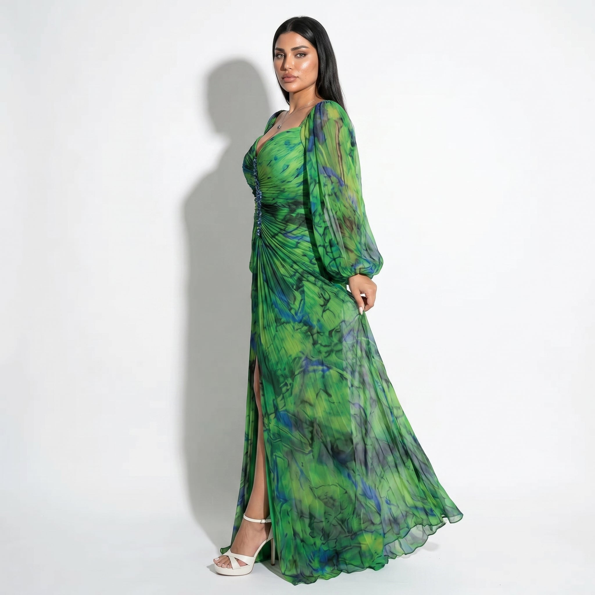 Clara - Women's Elegant Floral Maxi Dress - Dresses - Green - Parker&Brooks