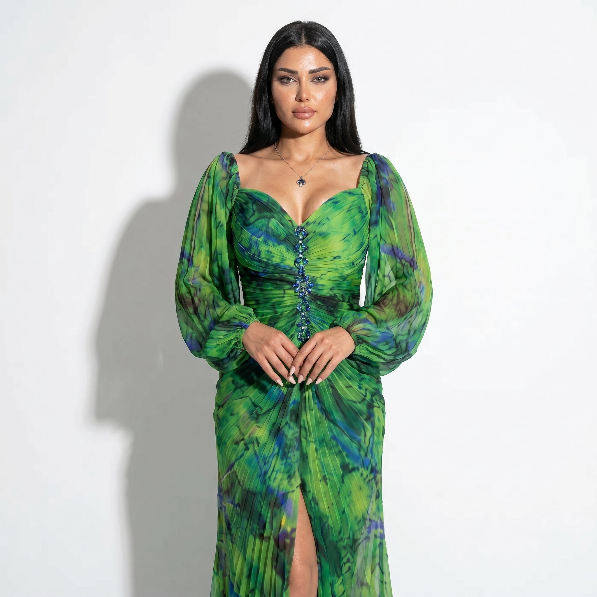 Clara - Women's Elegant Floral Maxi Dress - Dresses - Green - Parker&Brooks