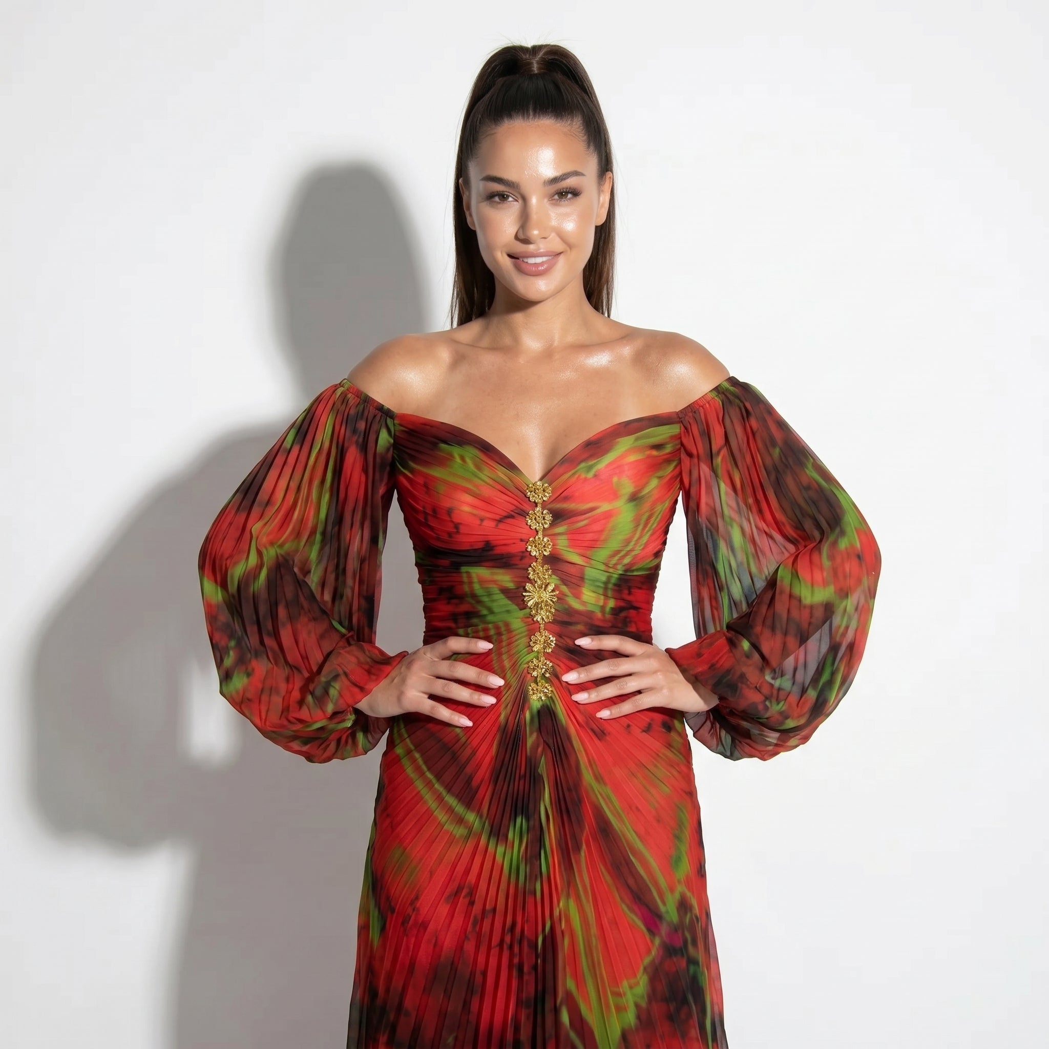 Clara - Women's Elegant Floral Maxi Dress - Dresses - Red - Parker&Brooks