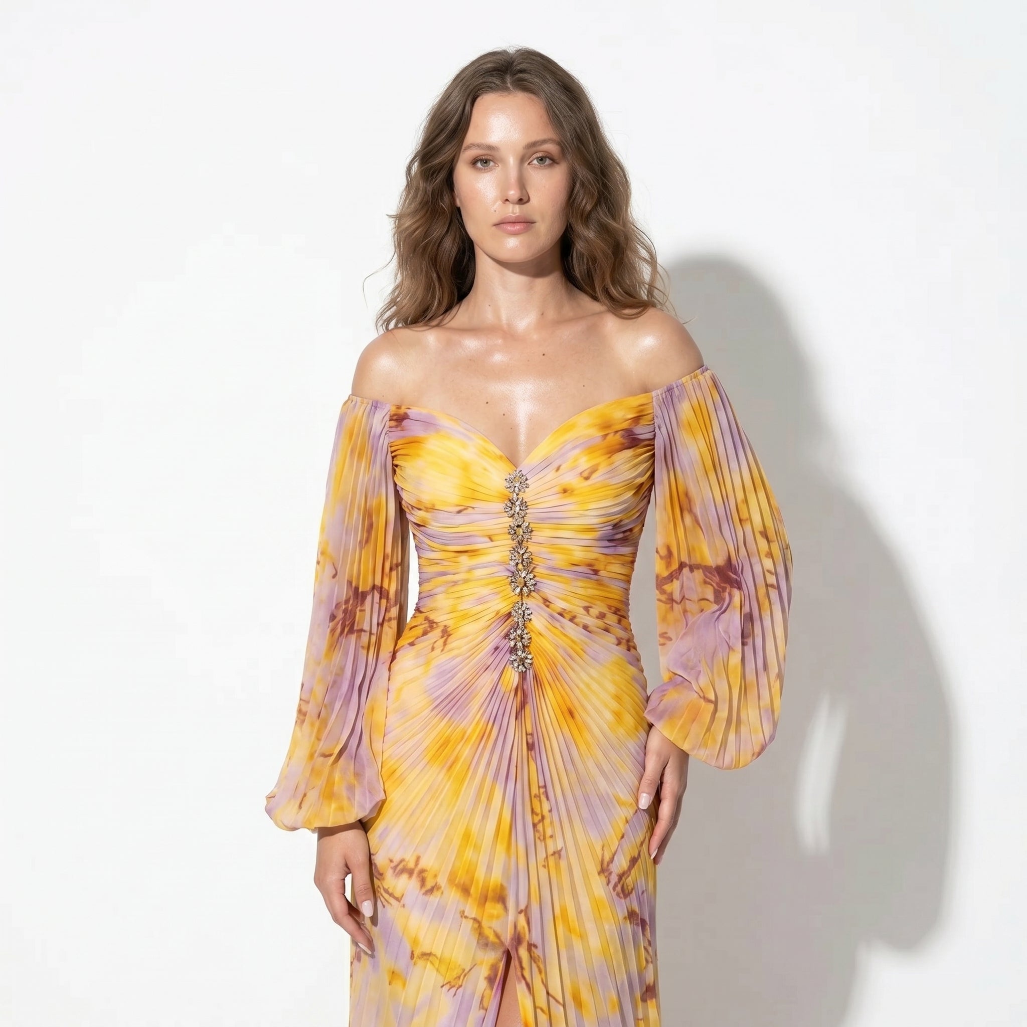 Clara - Women's Elegant Floral Maxi Dress - Dresses - Yellow - Parker&Brooks