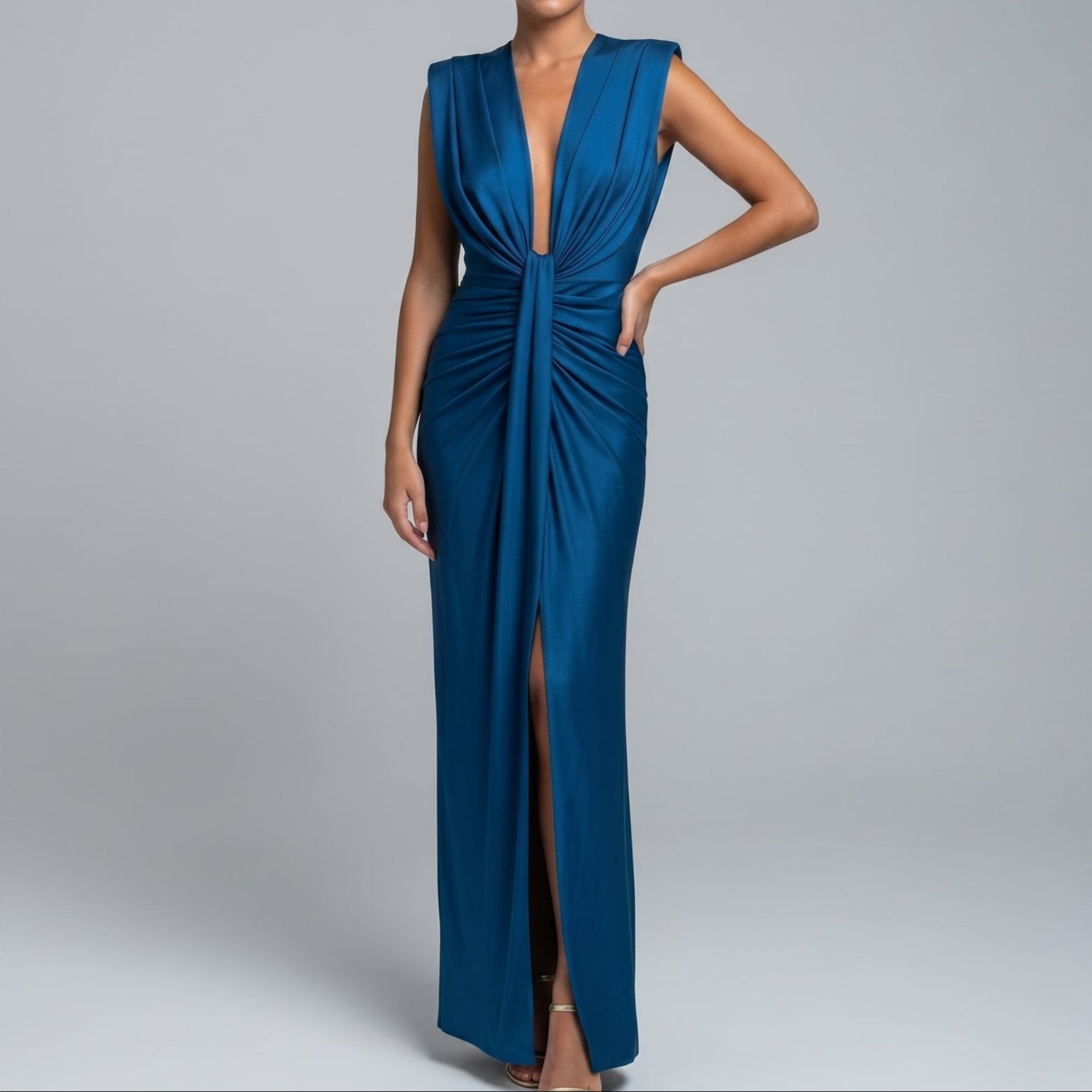 Clara - Women's Elegant Ruched Front Wedding Guest Maxi Dress