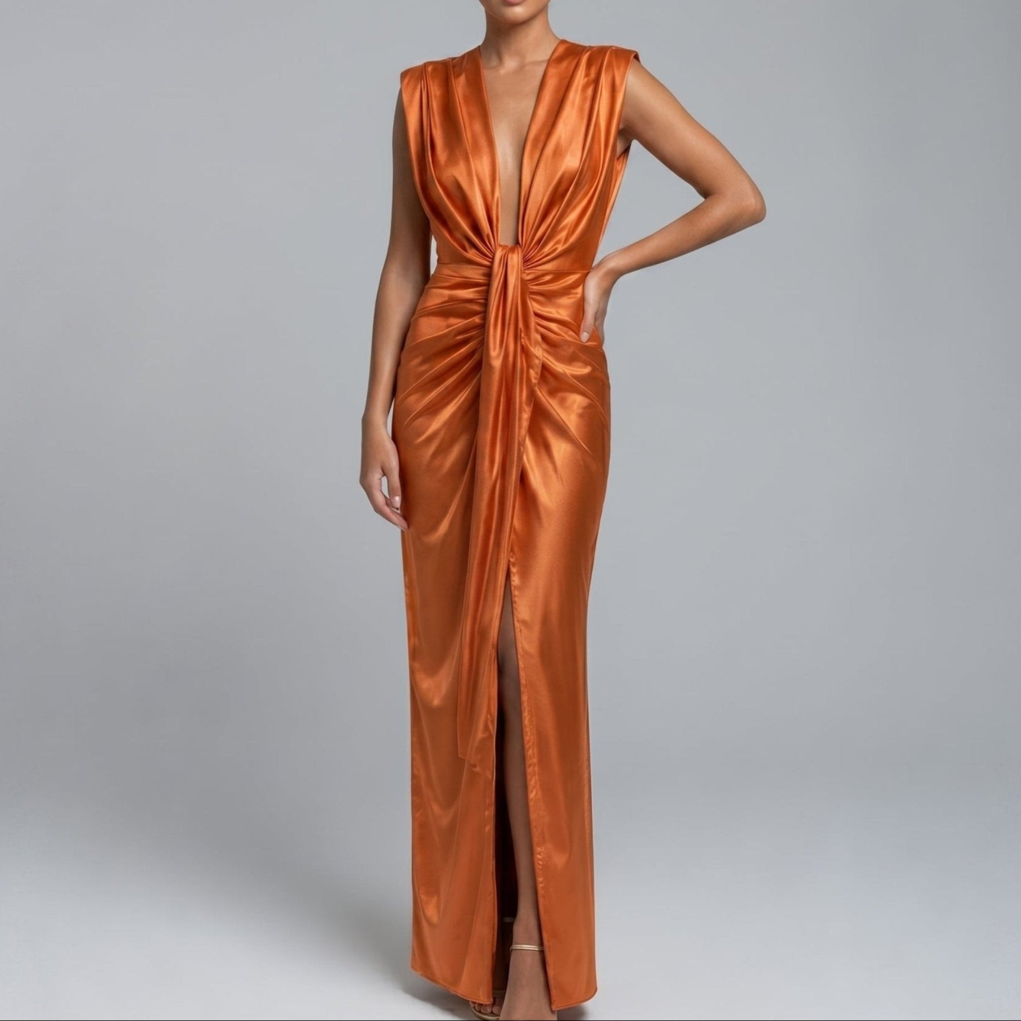 Clara - Women's Elegant Ruched Front Wedding Guest Maxi Dress