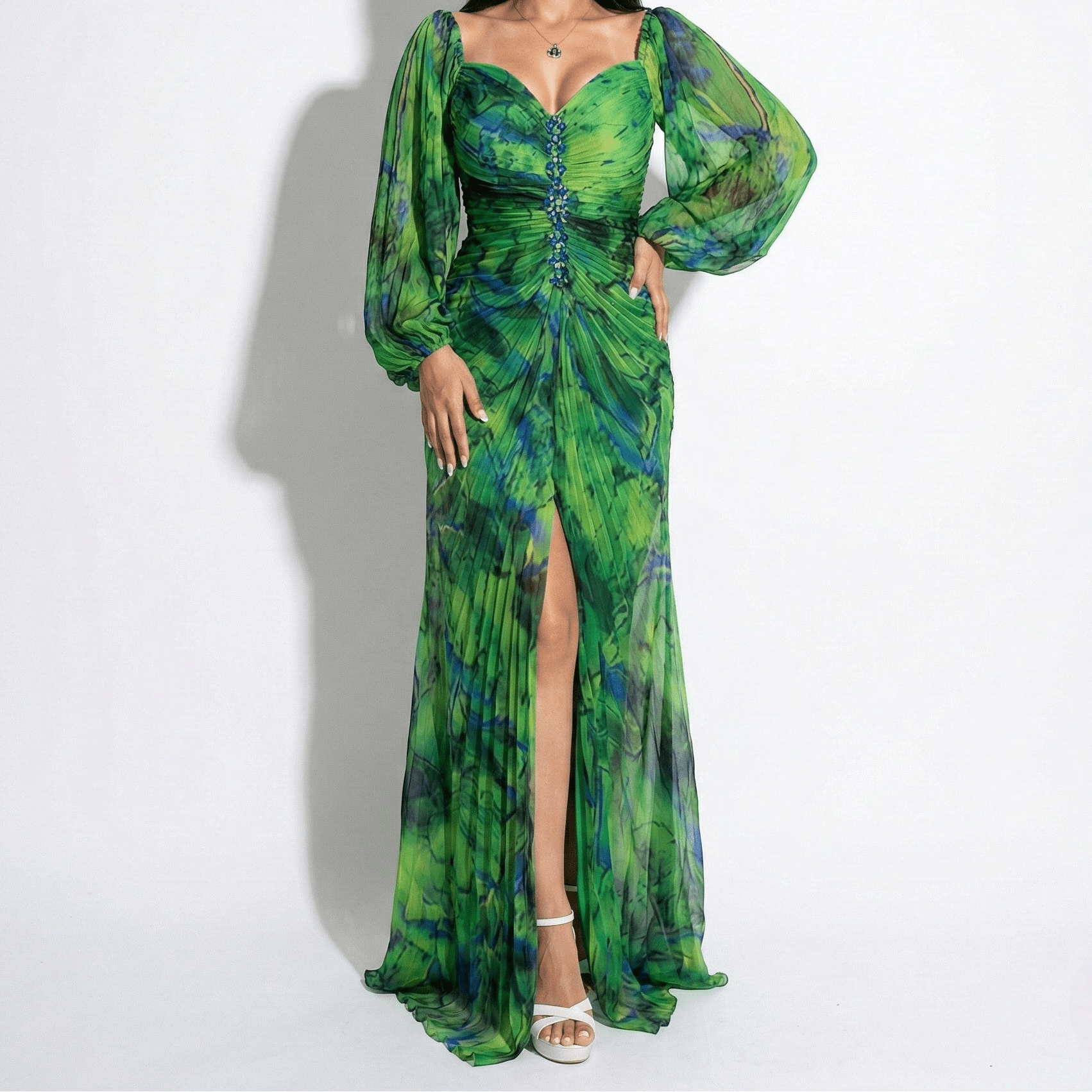 Clara - Women's Elegant Floral Maxi Dress - Dresses - Green - Parker&Brooks