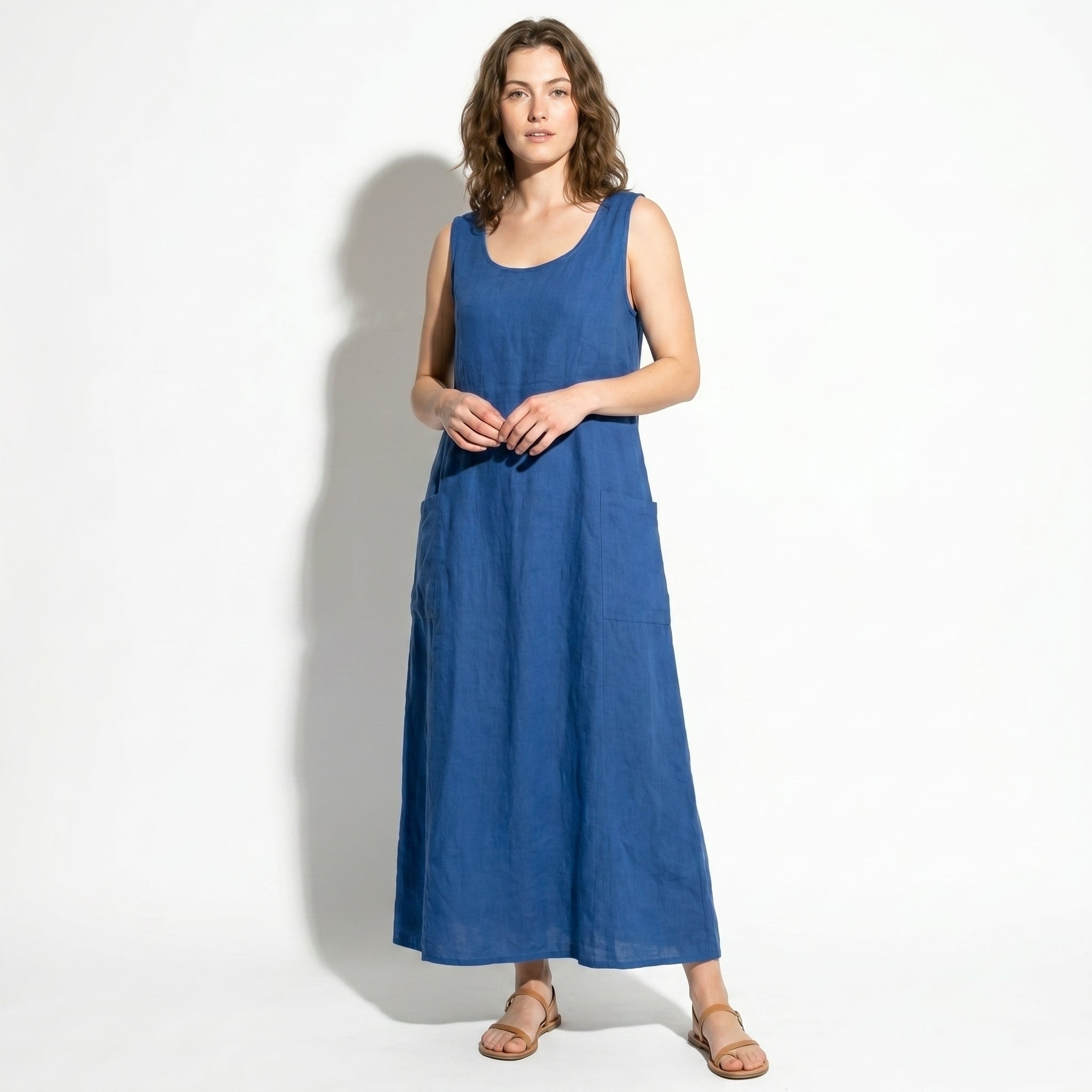 Clara - Women's Sleeveless Relaxed Fit Summer Maxi Dress - Dress - Blue - Parker&Brooks