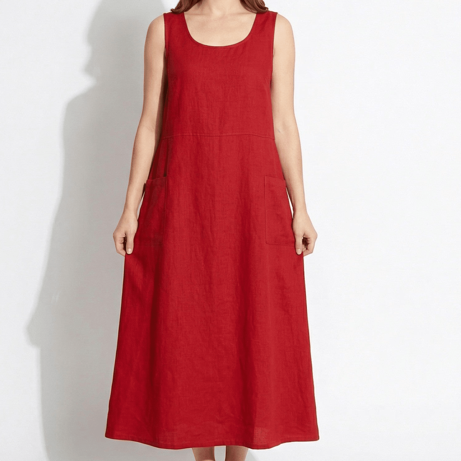 Clara - Women's Sleeveless Relaxed Fit Summer Maxi Dress - Dress - Red - Parker&Brooks