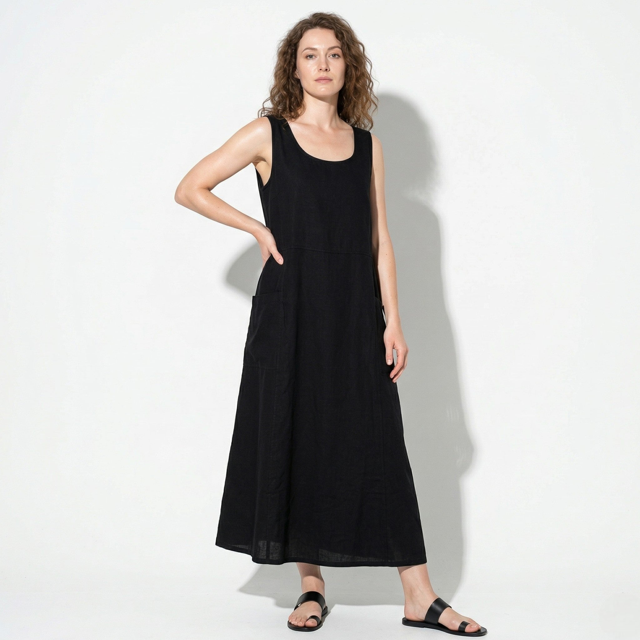 Clara - Women's Sleeveless Relaxed Fit Summer Maxi Dress - Dress - Black - Parker&Brooks