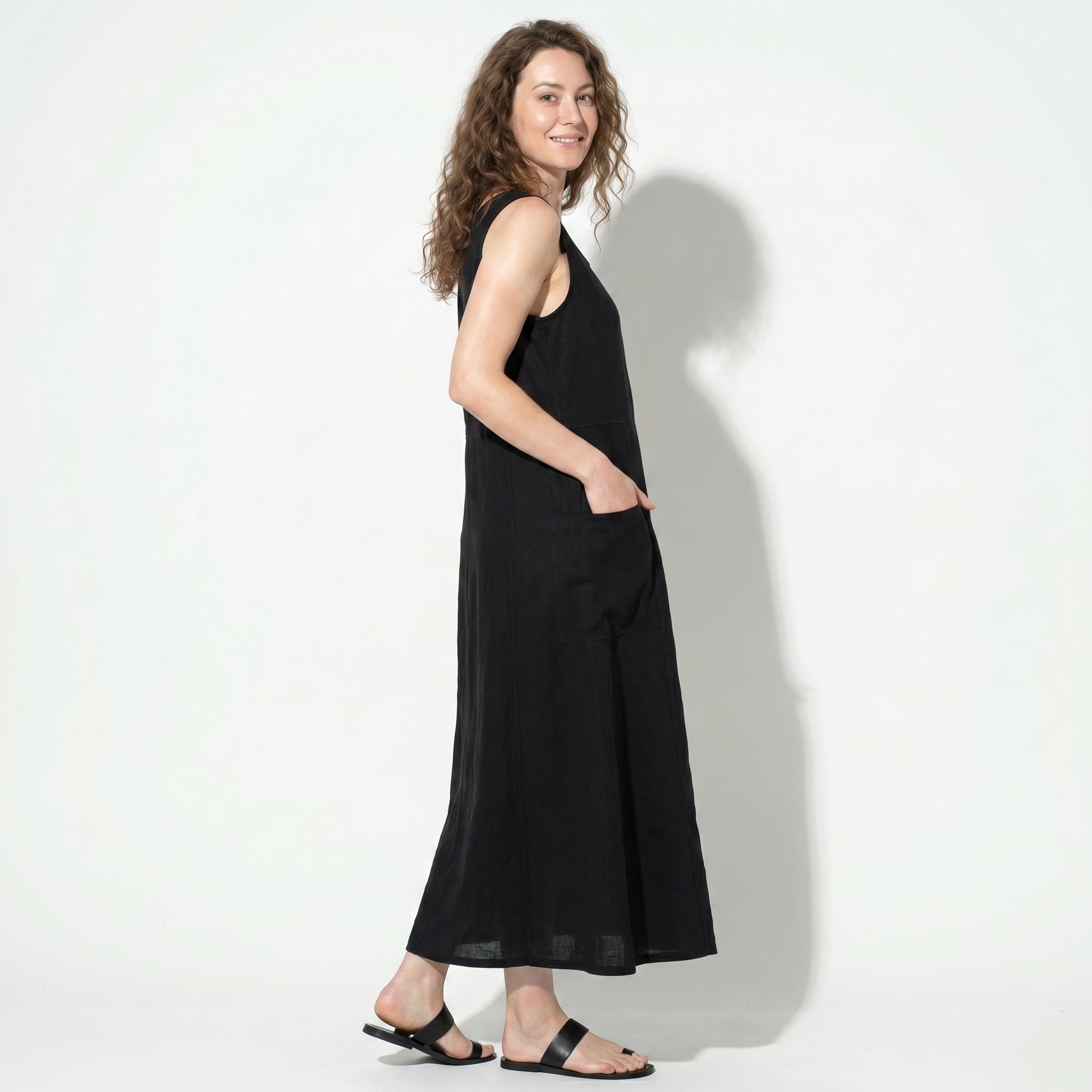 Clara - Women's Sleeveless Relaxed Fit Summer Maxi Dress - Dress - Black - Parker&Brooks