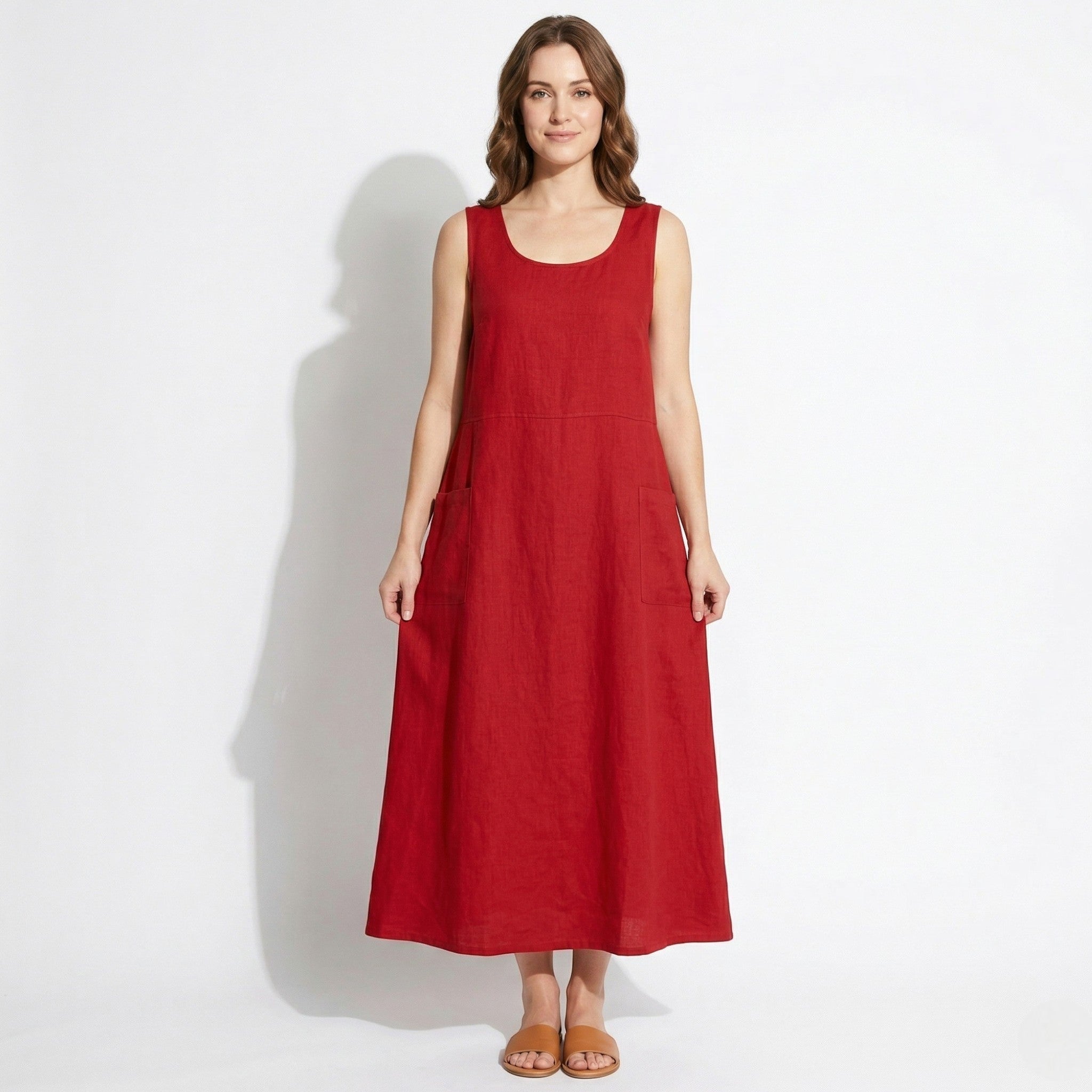 Clara - Women's Sleeveless Relaxed Fit Summer Maxi Dress - Dress - Red - Parker&Brooks