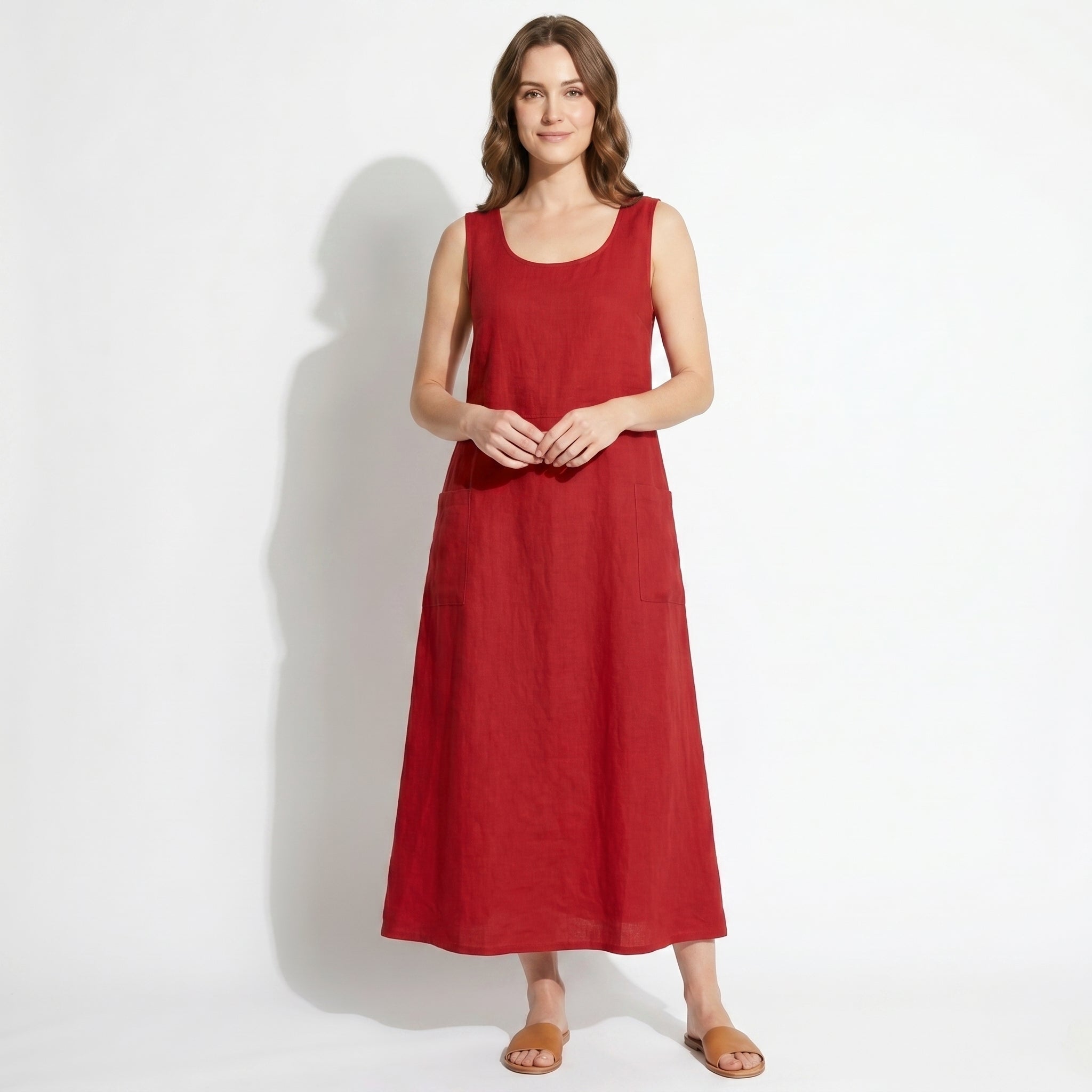 Clara - Women's Sleeveless Relaxed Fit Summer Maxi Dress - Dress - Red - Parker&Brooks
