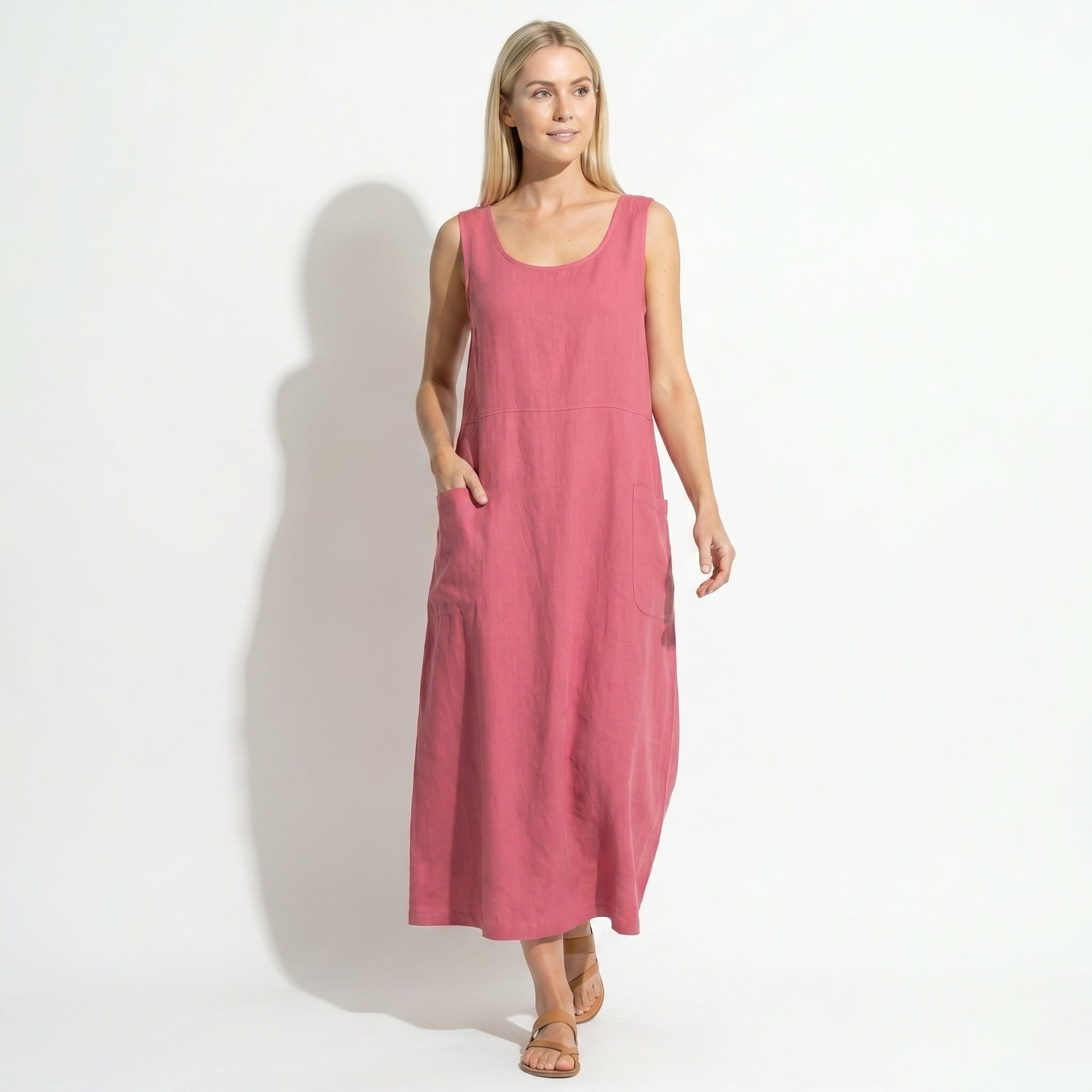Clara - Women's Sleeveless Relaxed Fit Summer Maxi Dress - Dress - Pink - Parker&Brooks
