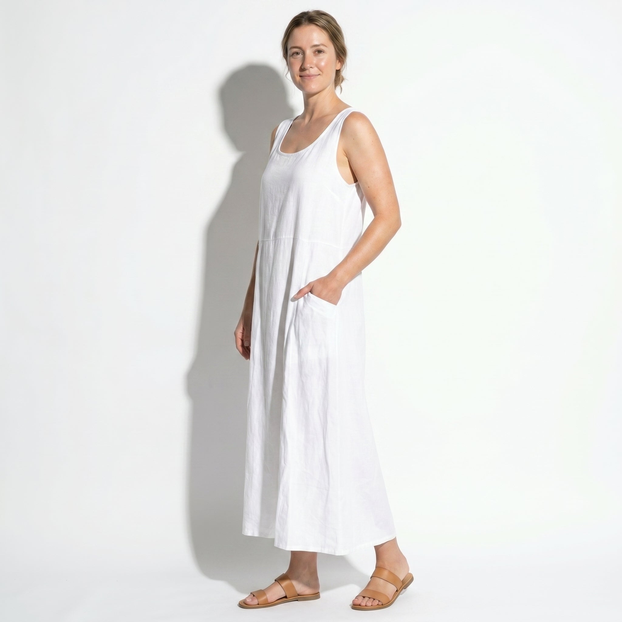 Clara - Women's Sleeveless Relaxed Fit Summer Maxi Dress - Dress - White - Parker&Brooks