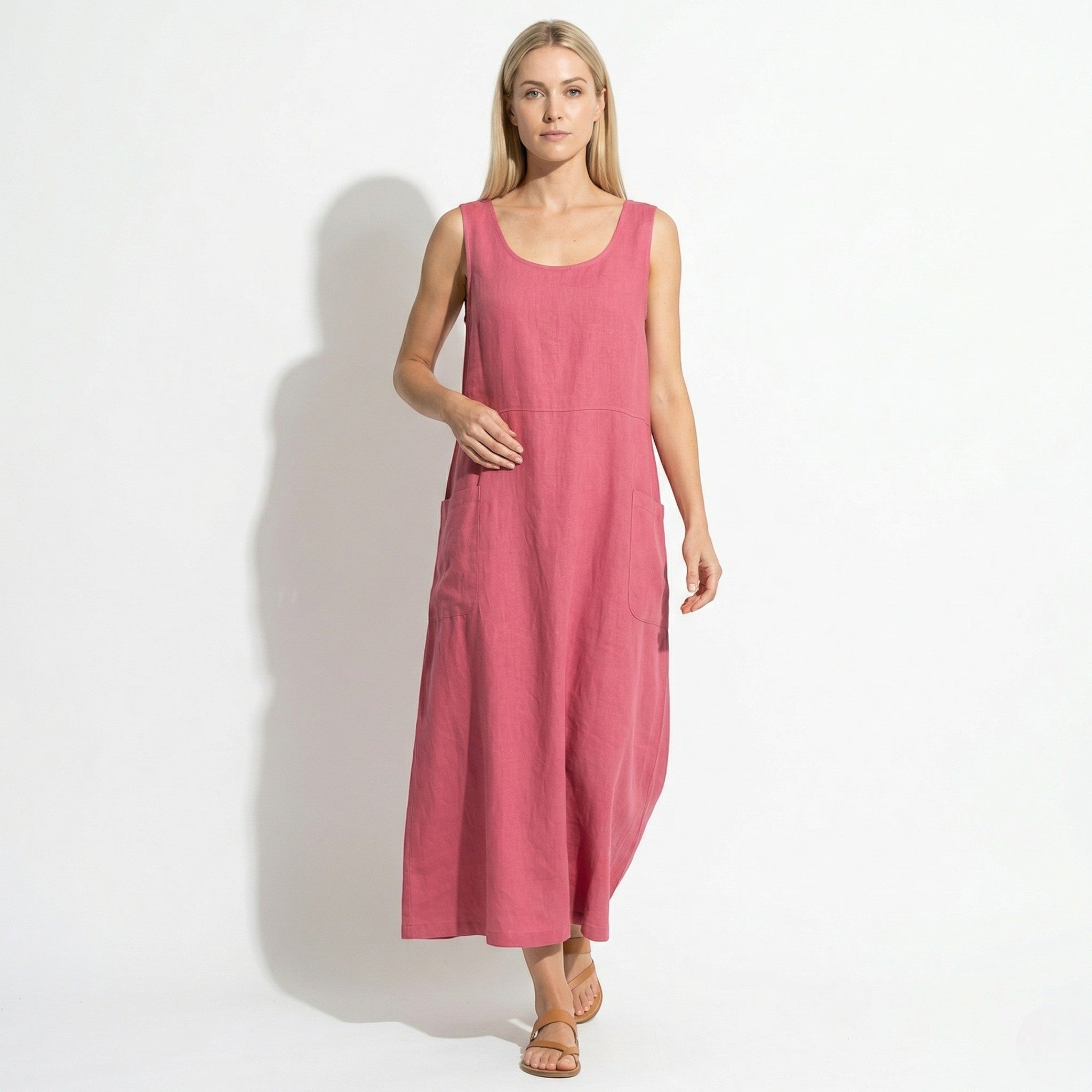 Clara - Women's Sleeveless Relaxed Fit Summer Maxi Dress - Dress - Pink - Parker&Brooks