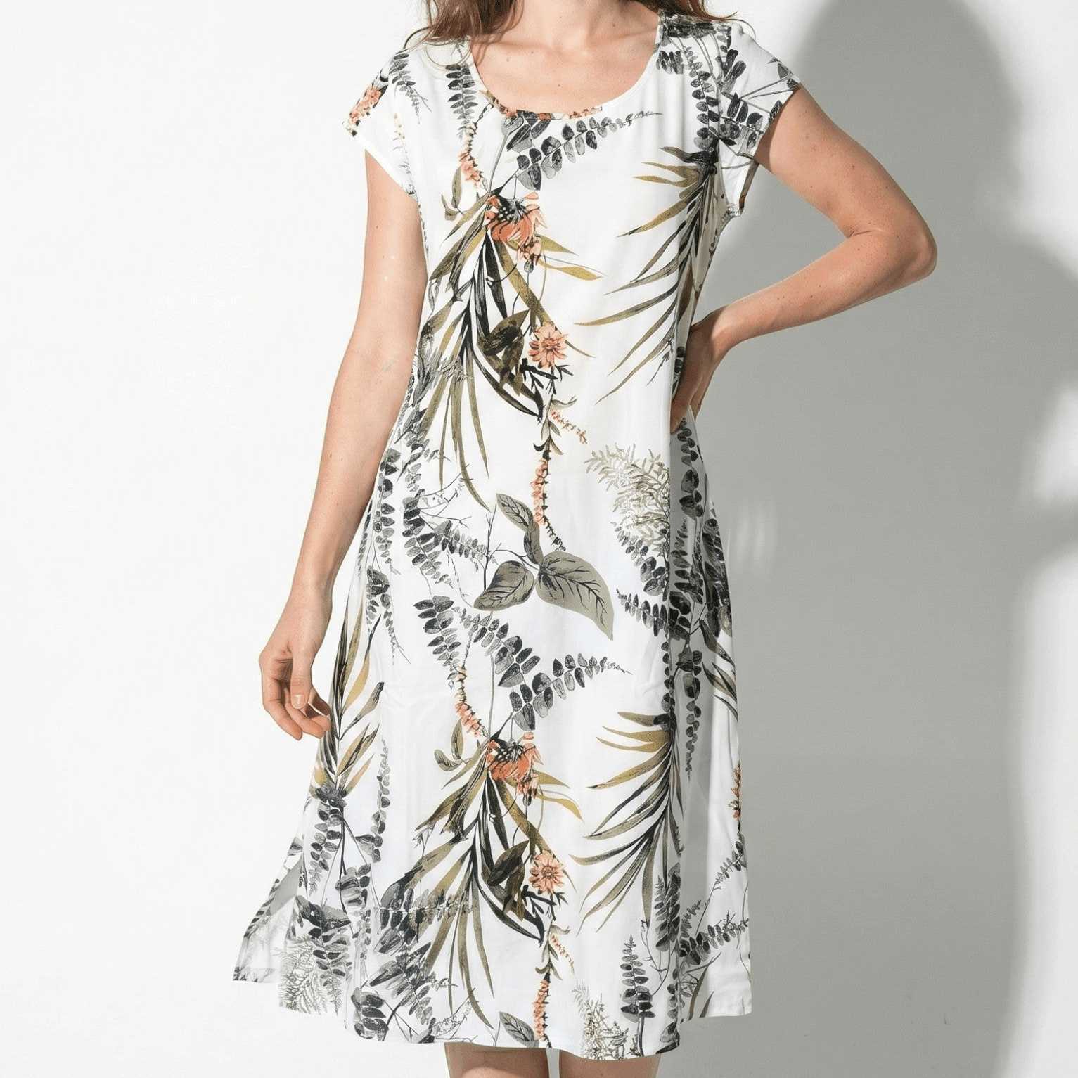 Clara - Women's Summer Print Cap Sleeve Midi Dress - Midi Dresses - Green - Parker&Brooks