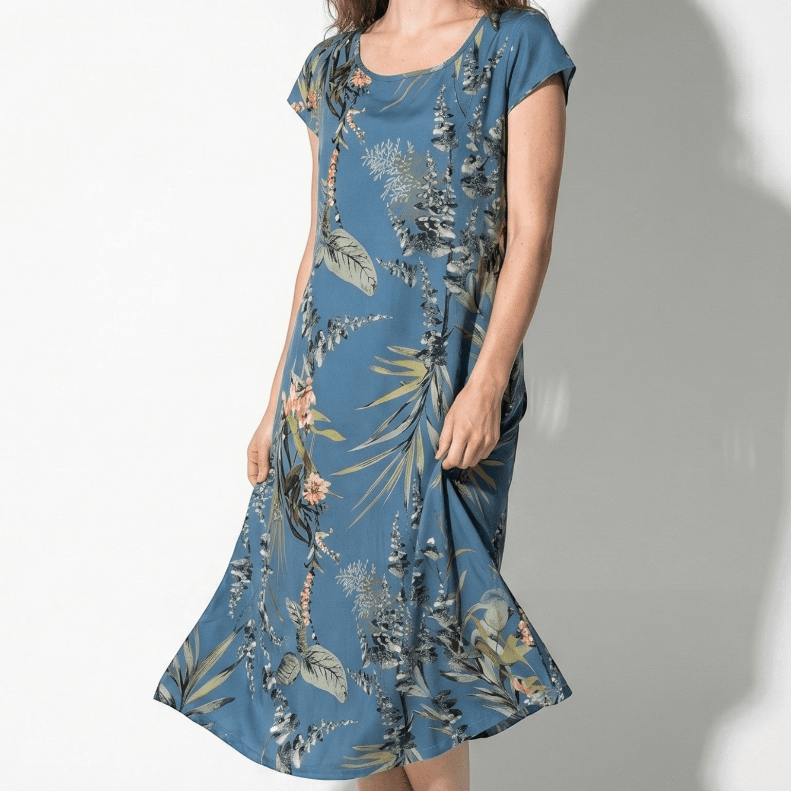 Clara - Women's Summer Print Cap Sleeve Midi Dress - Midi Dresses - Navy Blue - Parker&Brooks