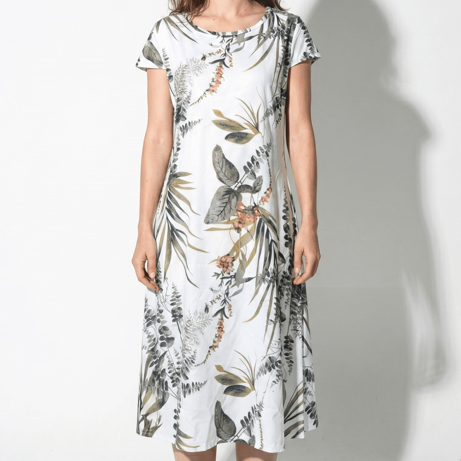 Clara - Women's Summer Print Cap Sleeve Midi Dress - Midi Dresses - White - Parker&Brooks