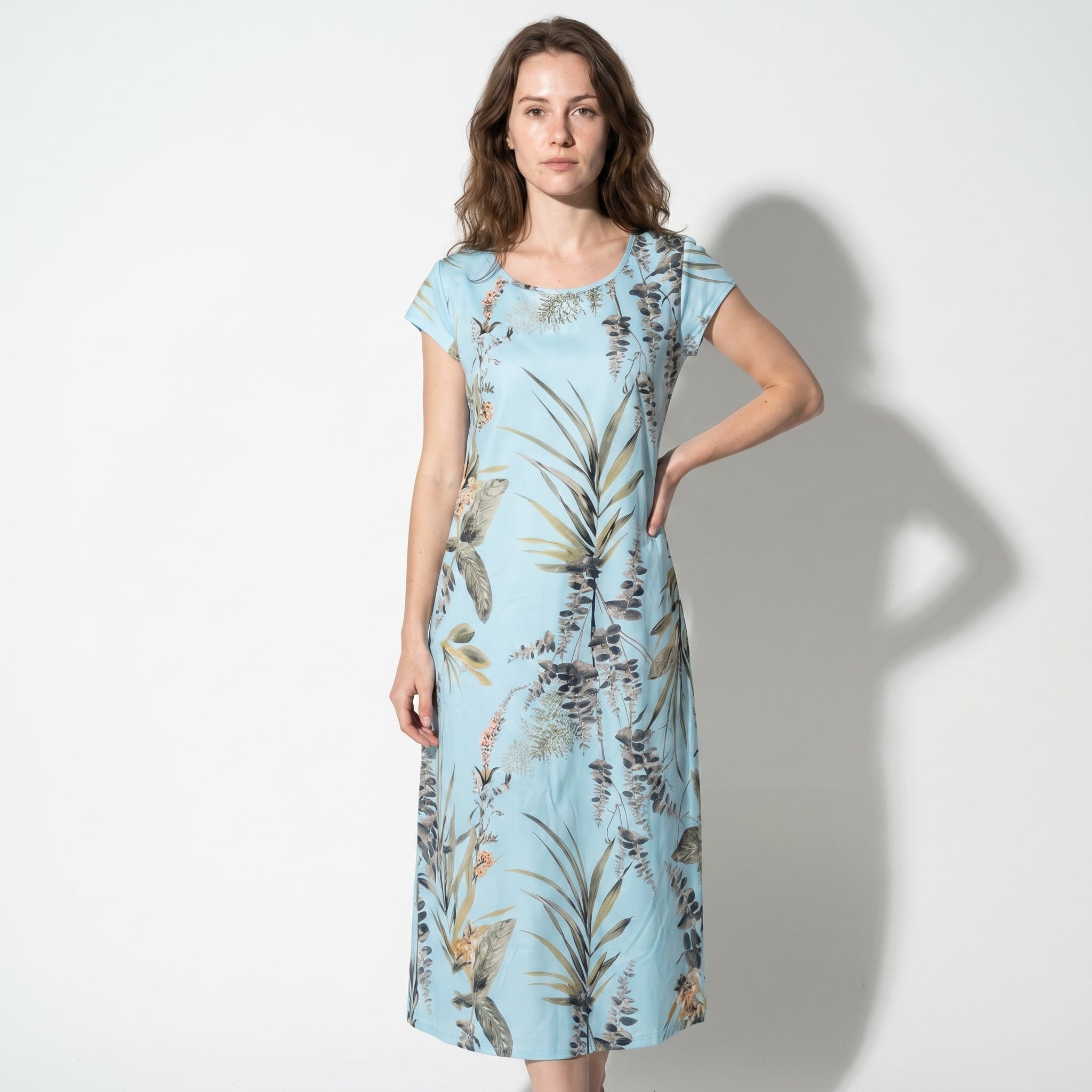 Clara - Women's Summer Print Cap Sleeve Midi Dress - Midi Dresses - Light Blue - Parker&Brooks