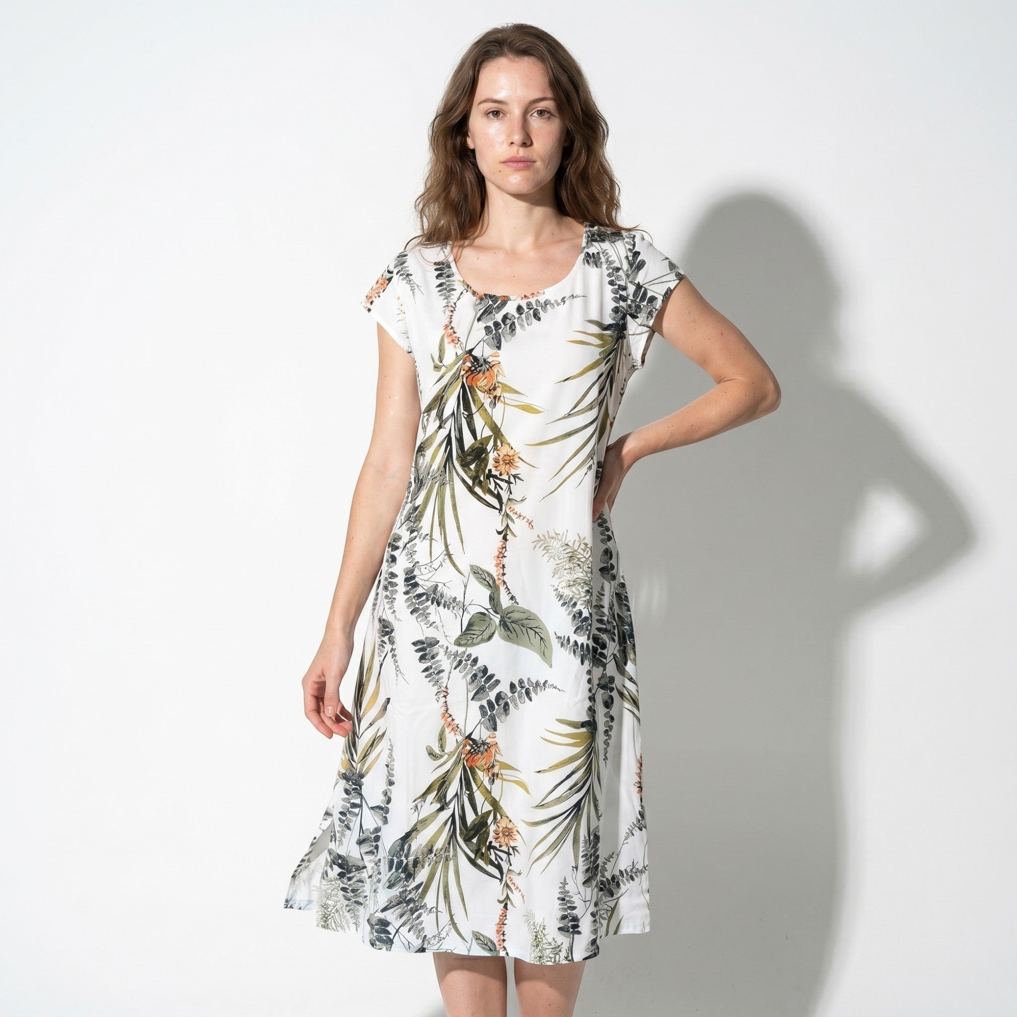 Clara - Women's Summer Print Cap Sleeve Midi Dress - Midi Dresses - Green - Parker&Brooks