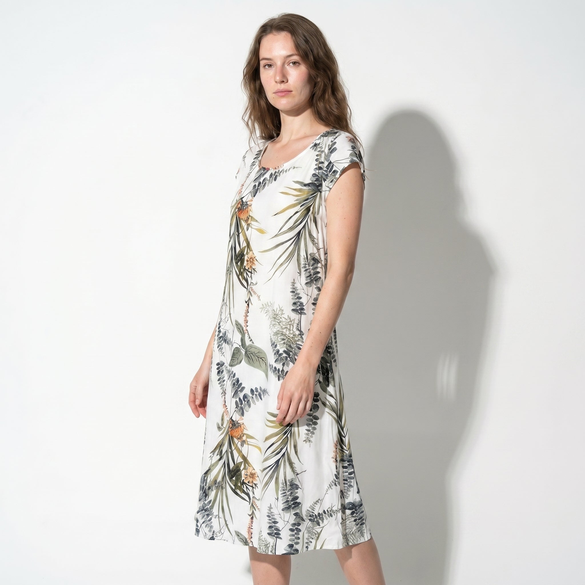 Clara - Women's Summer Print Cap Sleeve Midi Dress - Midi Dresses - Green - Parker&Brooks