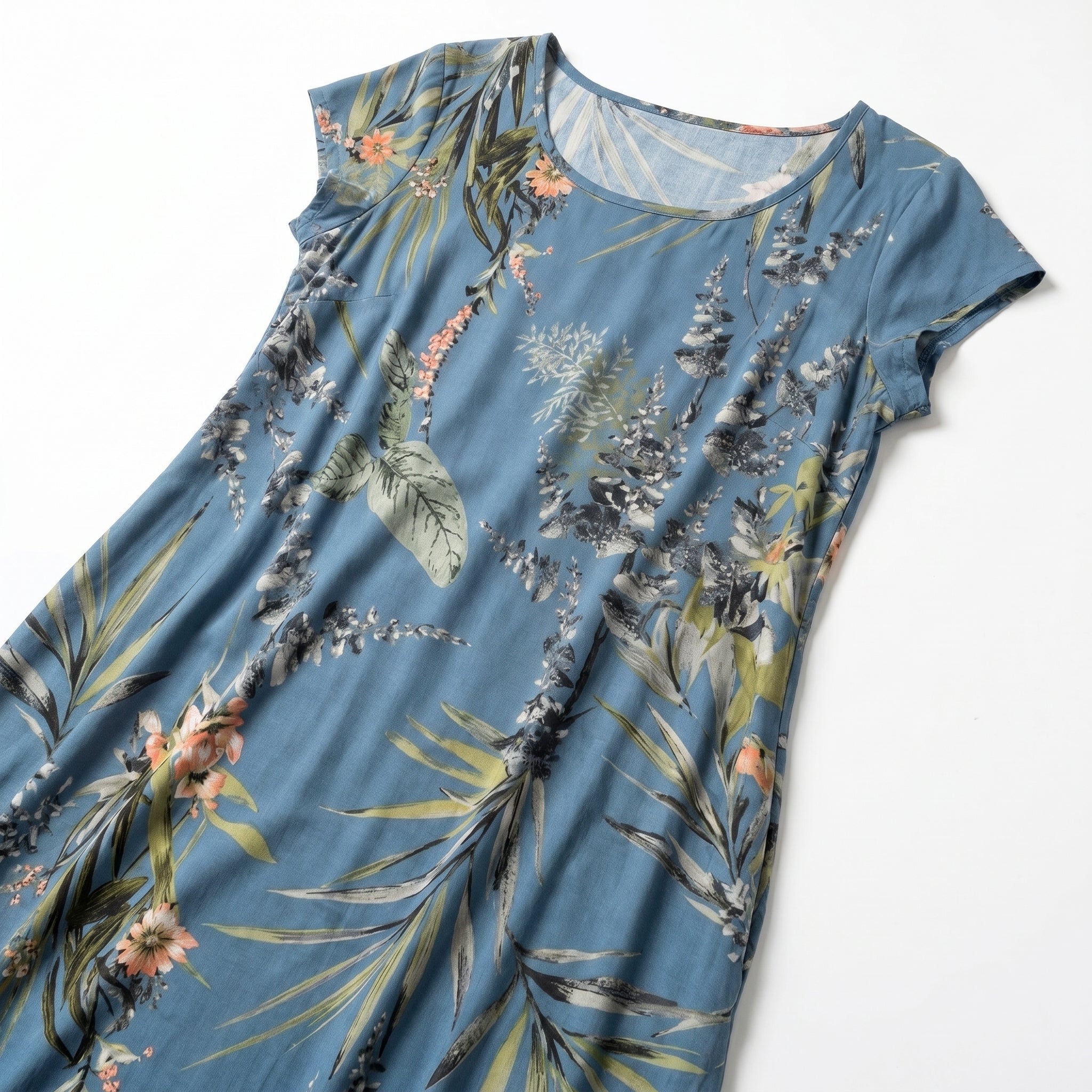 Clara - Women's Summer Print Cap Sleeve Midi Dress - Midi Dresses - Navy Blue - Parker&Brooks