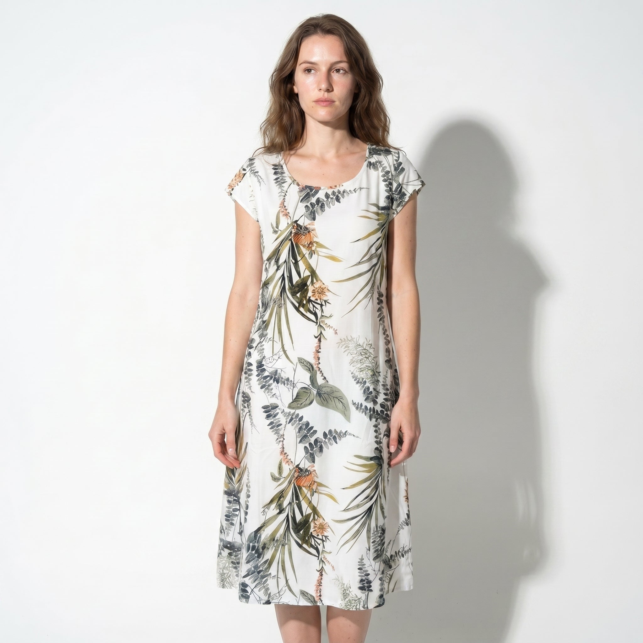 Clara - Women's Summer Print Cap Sleeve Midi Dress - Midi Dresses - Green - Parker&Brooks