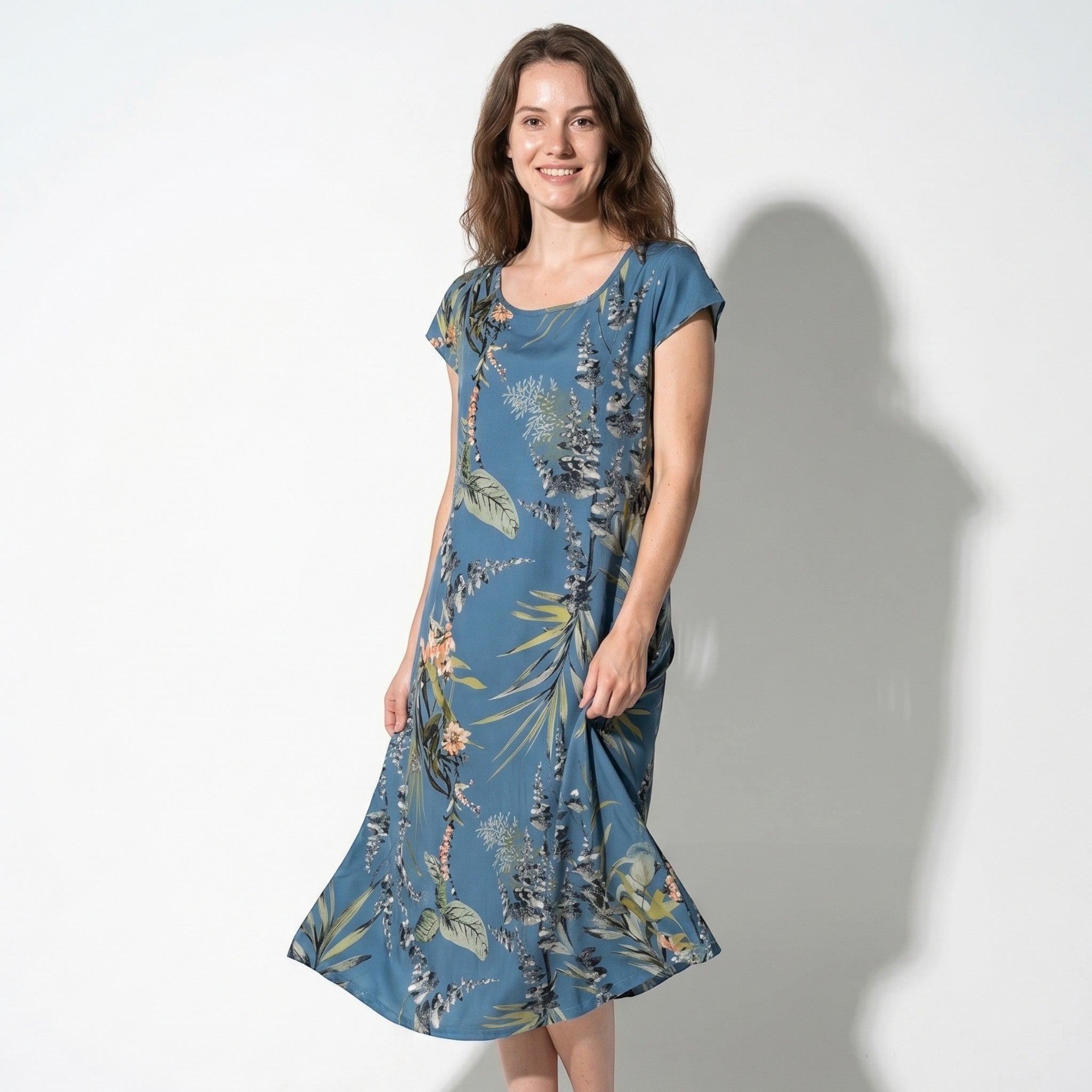 Clara - Women's Summer Print Cap Sleeve Midi Dress - Midi Dresses - Navy Blue - Parker&Brooks