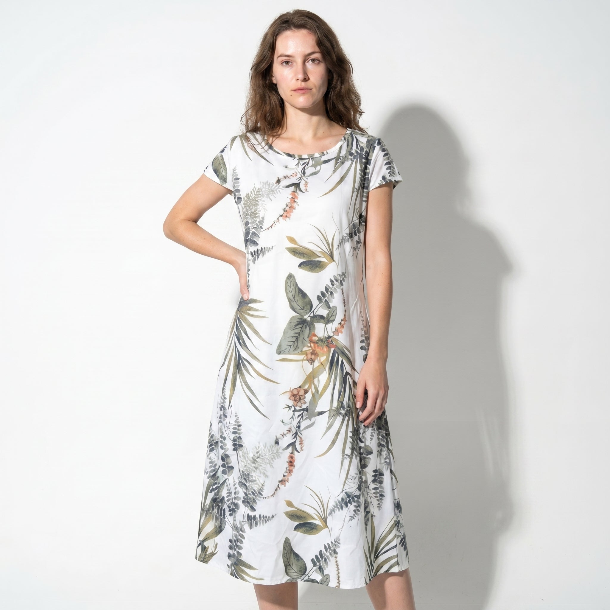 Clara - Women's Summer Print Cap Sleeve Midi Dress - Midi Dresses - White - Parker&Brooks
