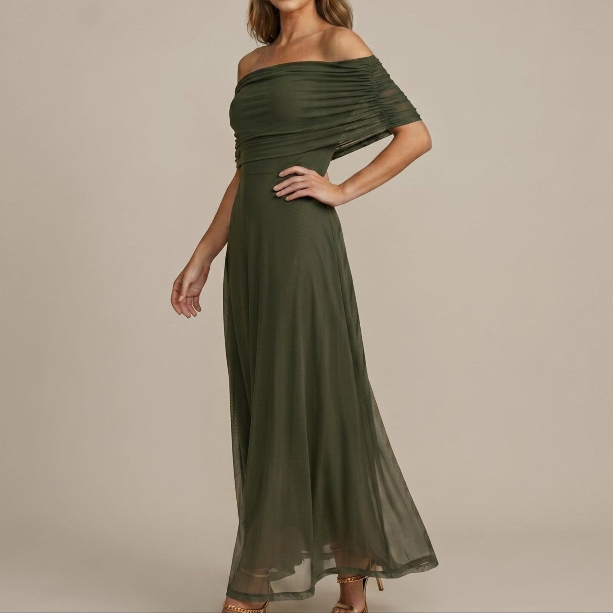 Clara - Women's Wedding Guest Off-Shoulder Ruched Maxi Dress