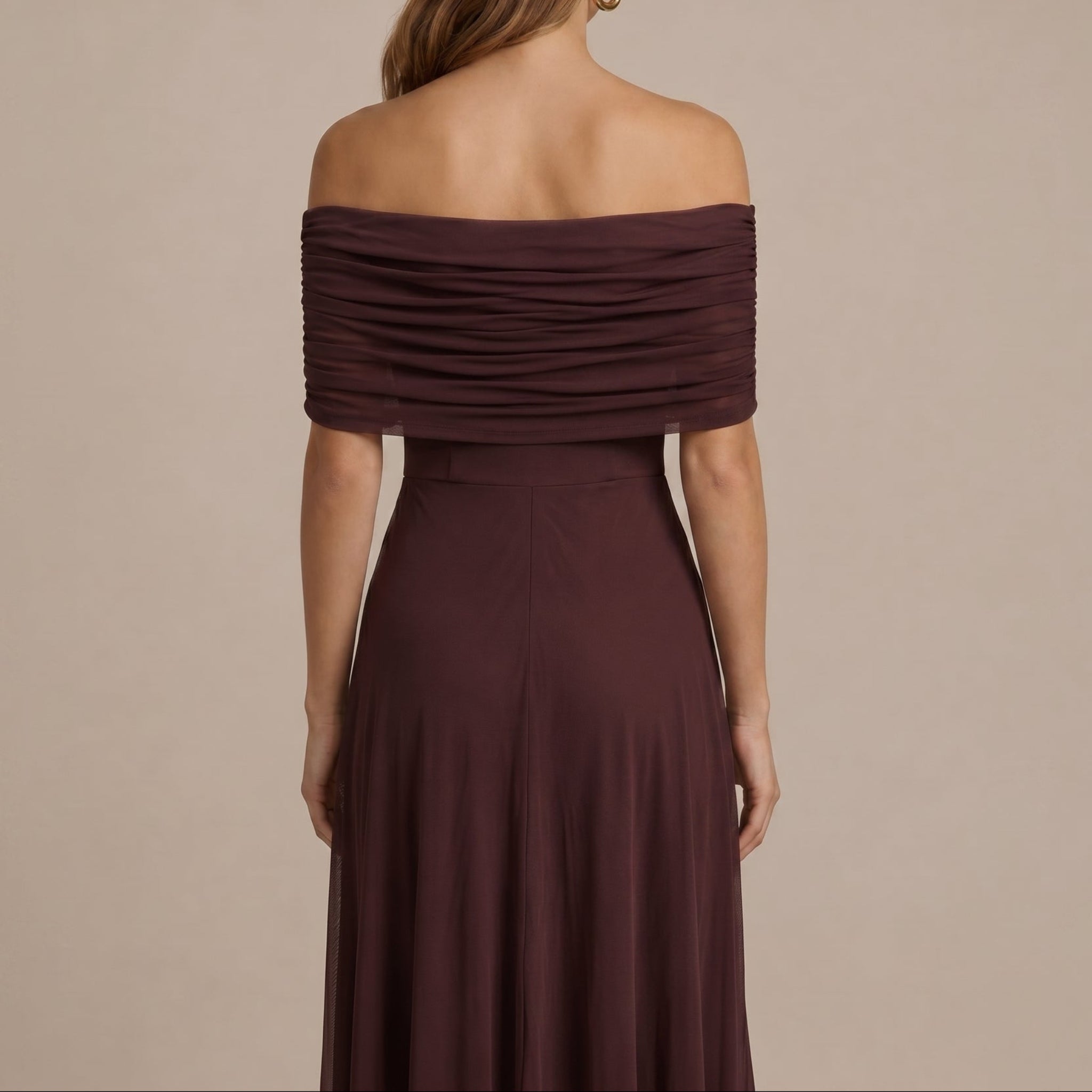 Clara - Women's Wedding Guest Off-Shoulder Ruched Maxi Dress