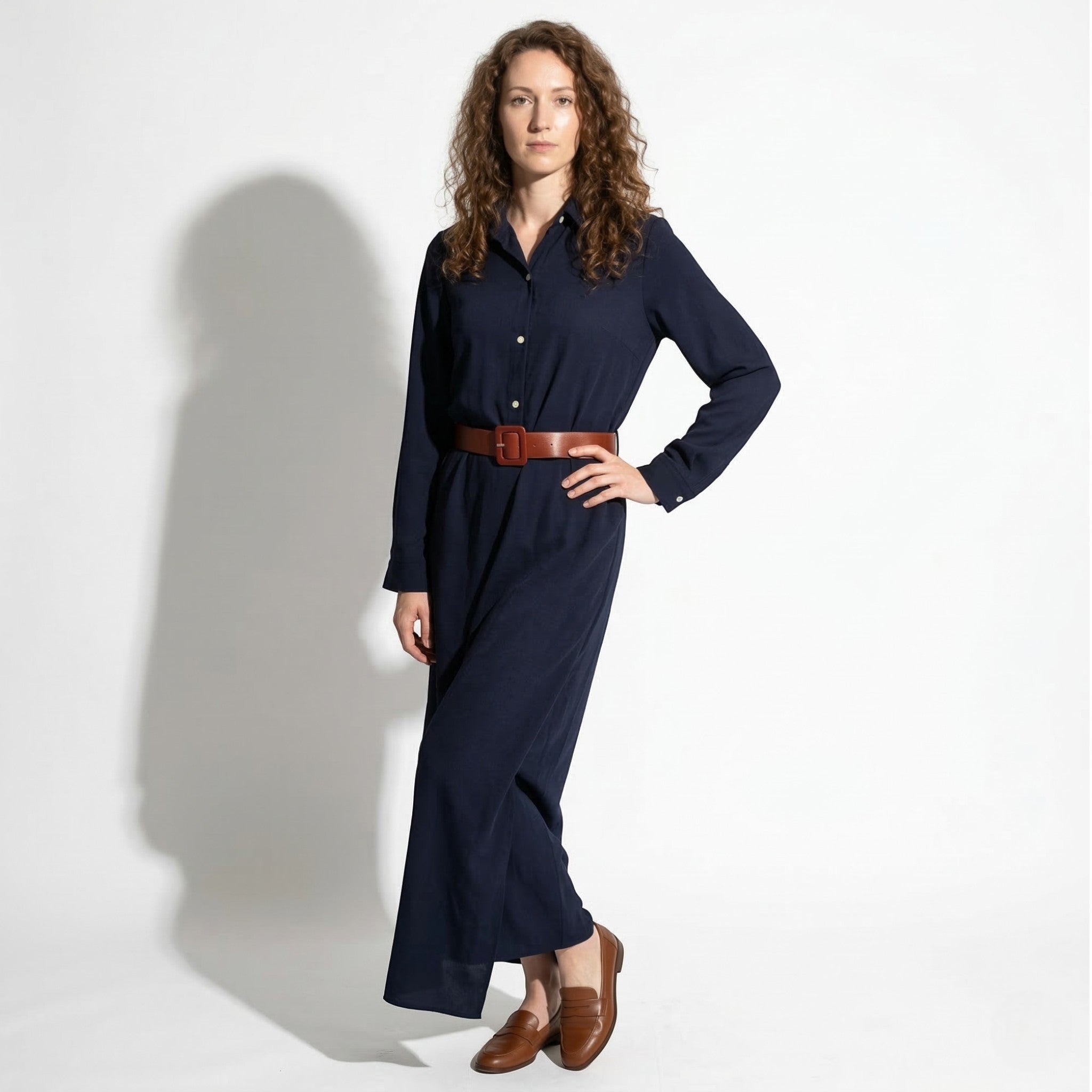 Clara - Women's Casual Belted Wrap Maxi Dress - Maxi Dress - Navy Blue - Parker&Brooks
