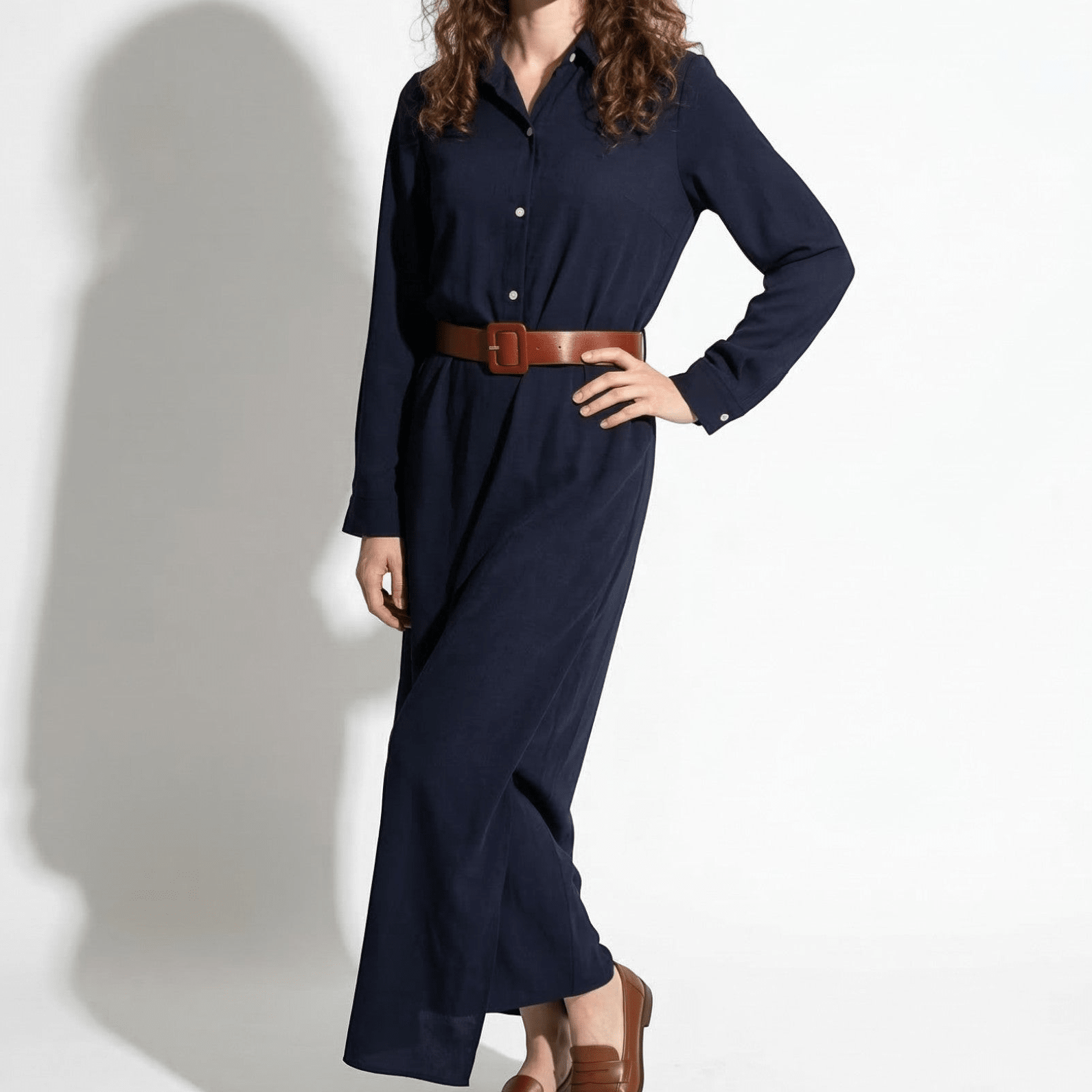 Clara - Women's Casual Belted Wrap Maxi Dress - Maxi Dress - Navy Blue - Parker&Brooks