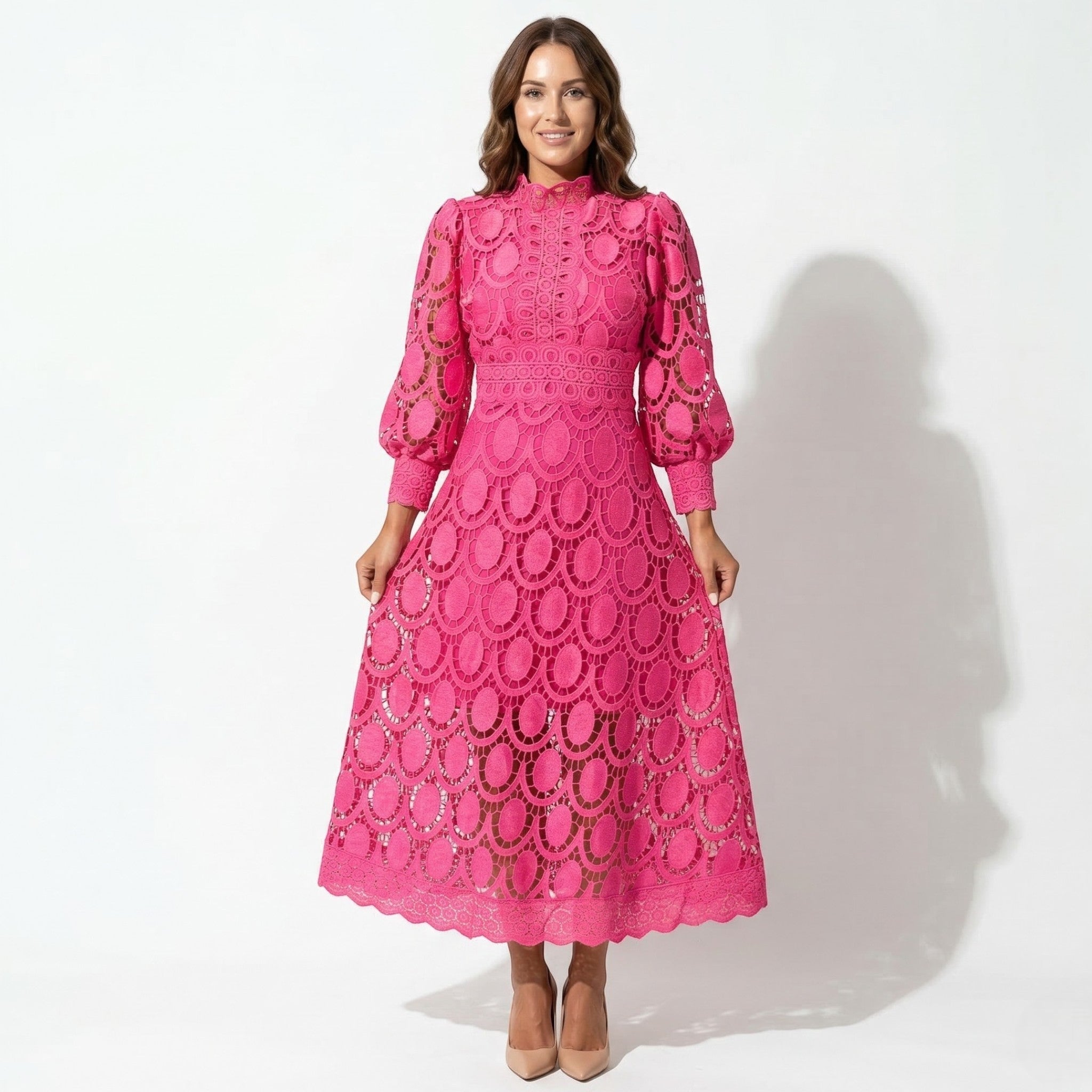 Daisy - Women's Evening Lace Midi Dress - Midi Dresses - Pink - Parker&Brooks