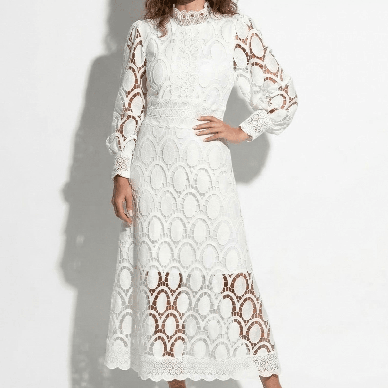 Daisy - Women's Evening Lace Midi Dress - Midi Dresses - White - Parker&Brooks