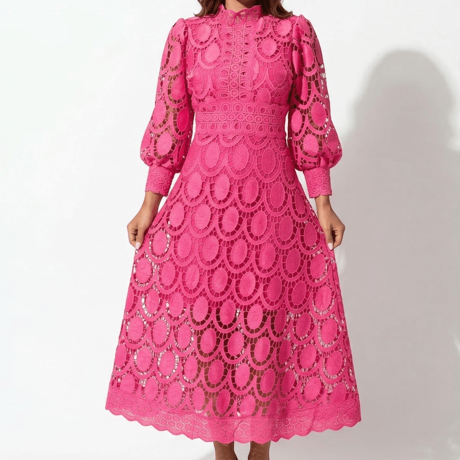 Daisy - Women's Evening Lace Midi Dress - Midi Dresses - Pink - Parker&Brooks