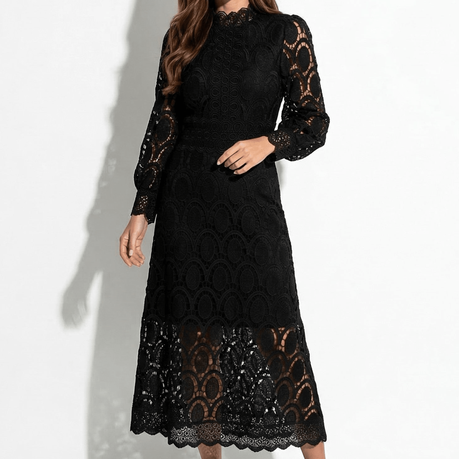 Daisy - Women's Evening Lace Midi Dress - Midi Dresses - Black - Parker&Brooks