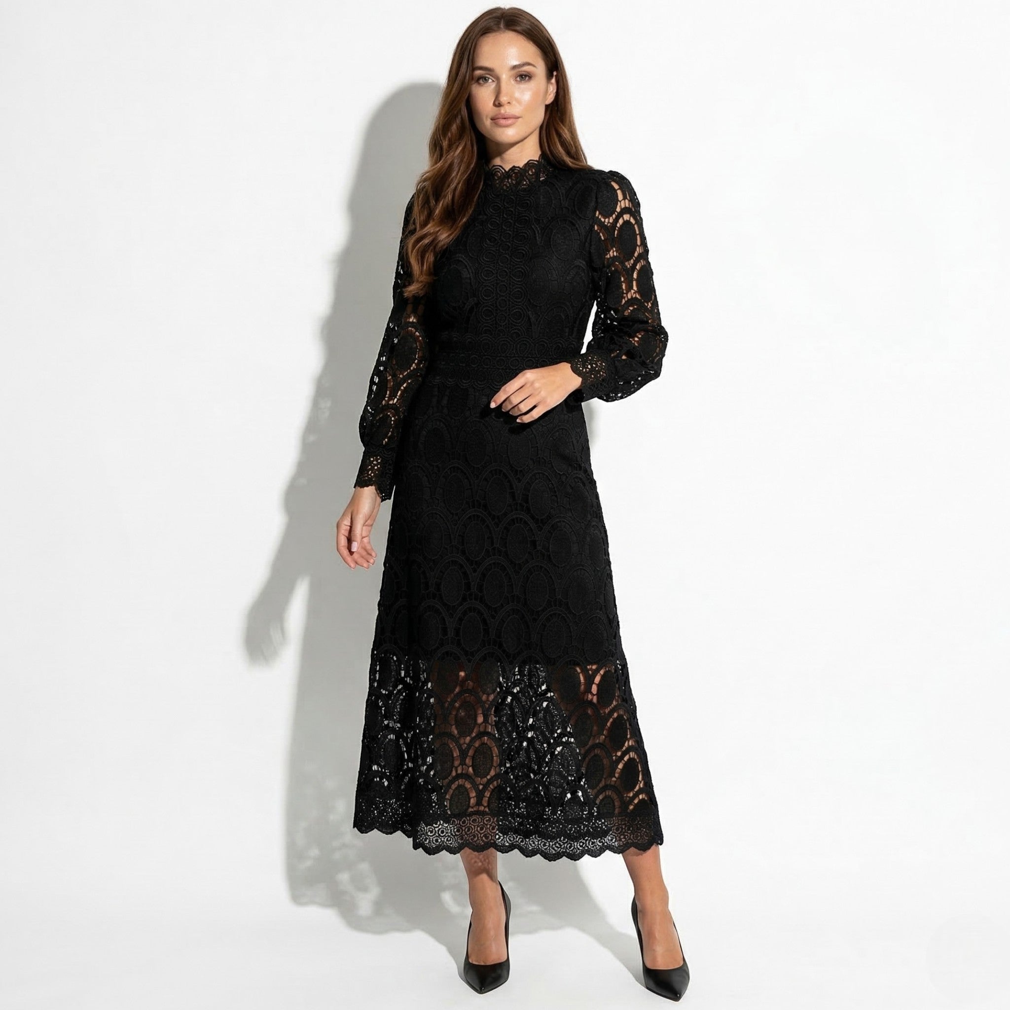Daisy - Women's Evening Lace Midi Dress - Midi Dresses - Black - Parker&Brooks